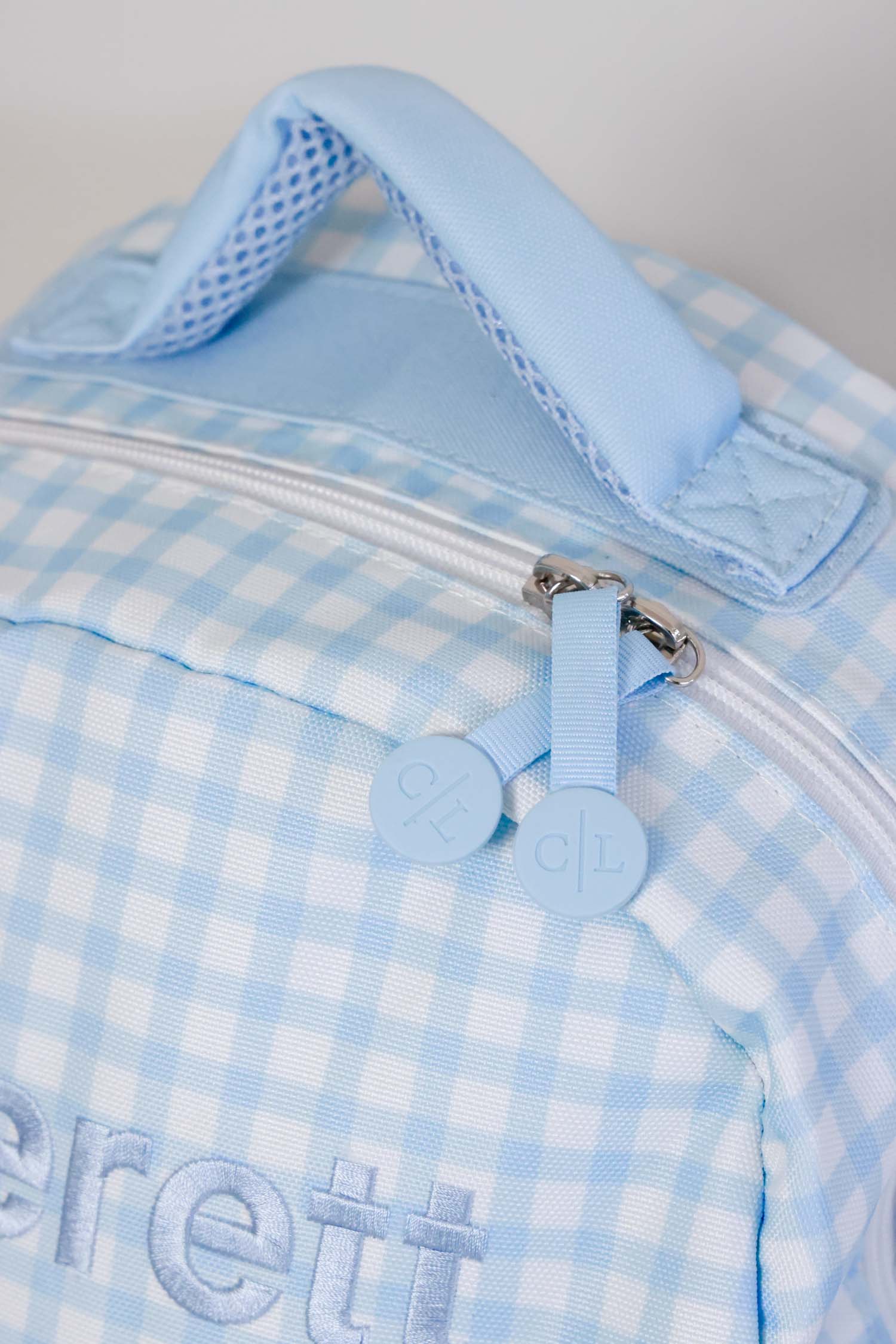 Kids Embroidered Backpack | Blue Gingham - Image 7