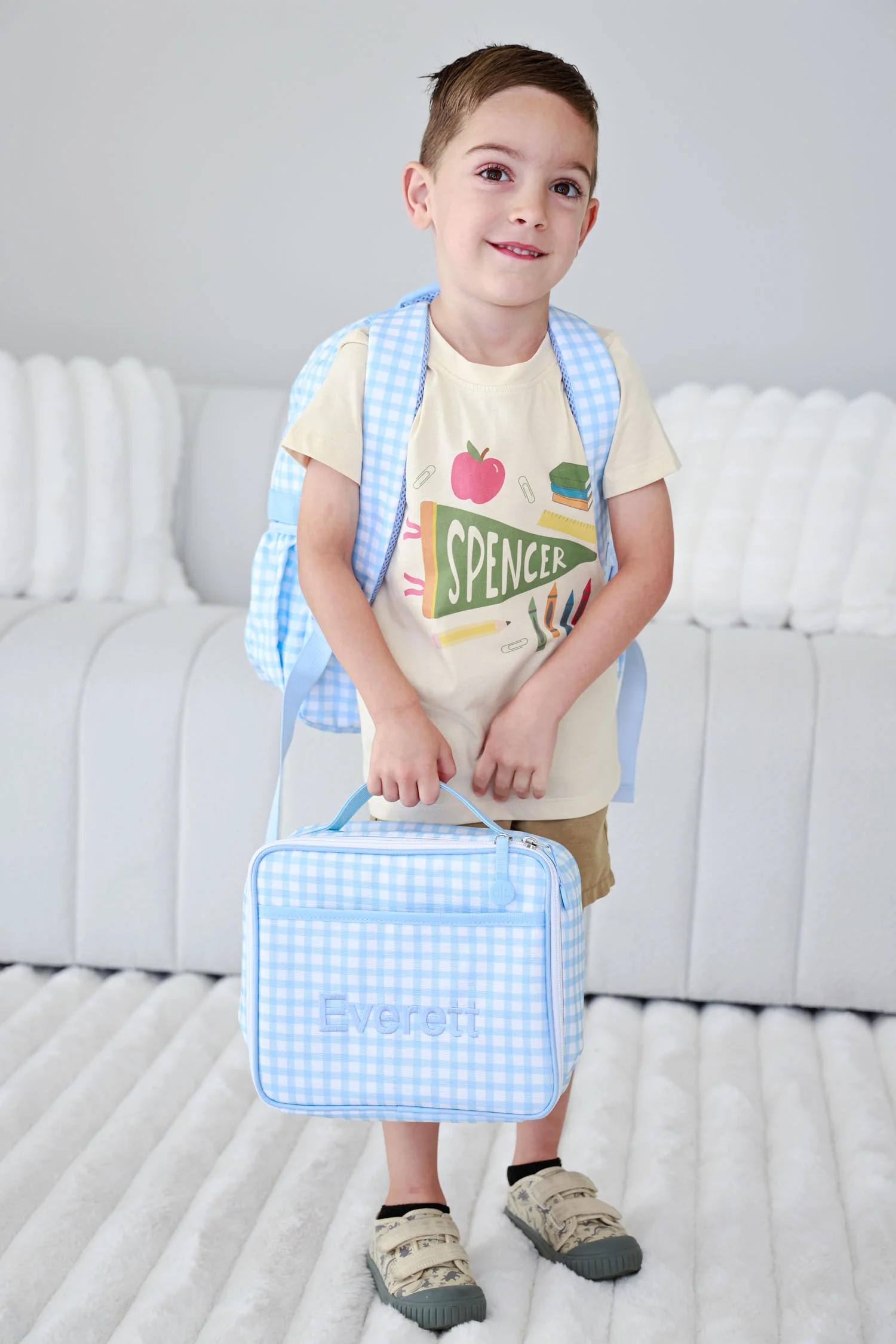 Kids Embroidered Lunchbox | Blue Gingham - Image 3