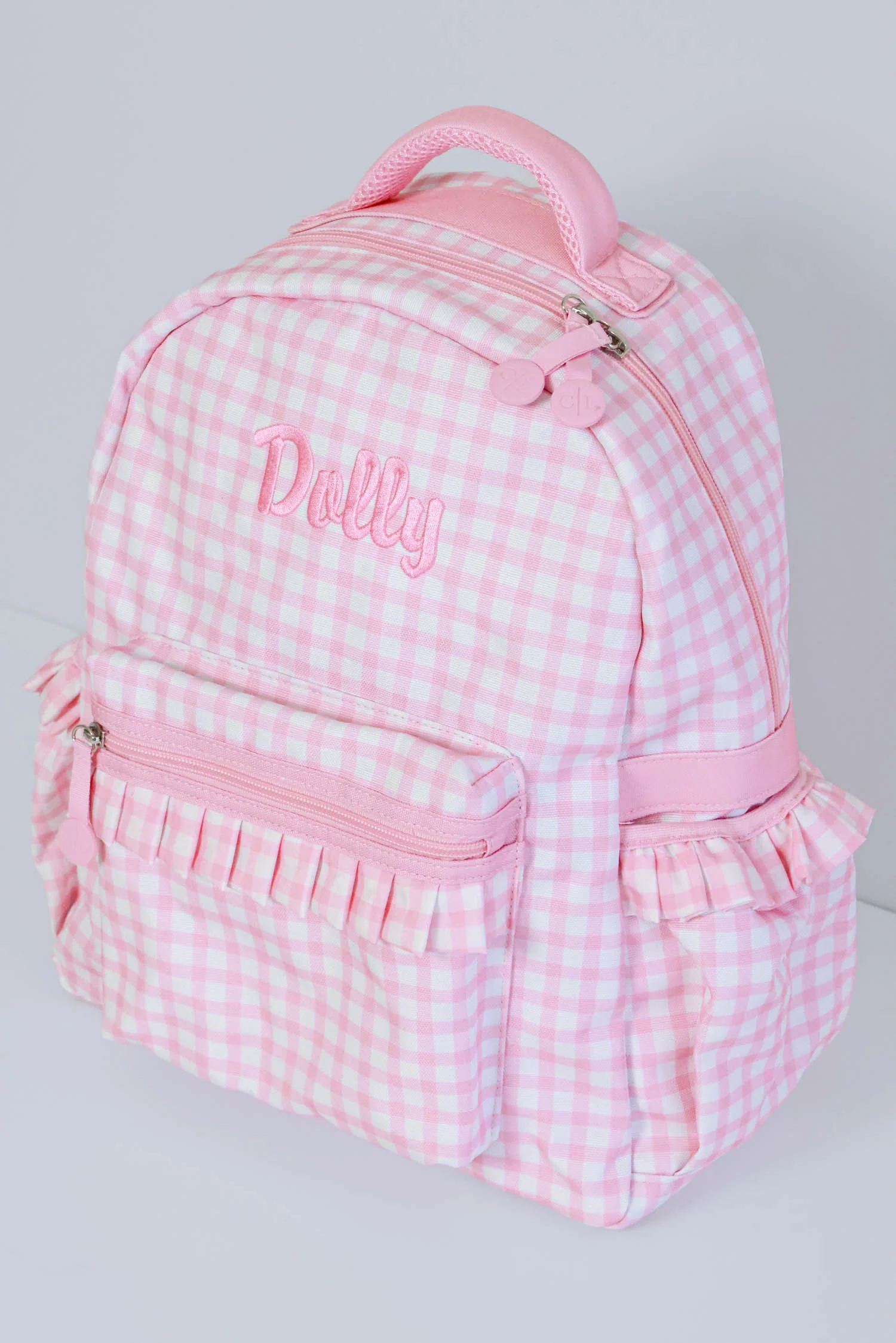 Kids Embroidered Ruffle Backpack | Pink Gingham - Image 11