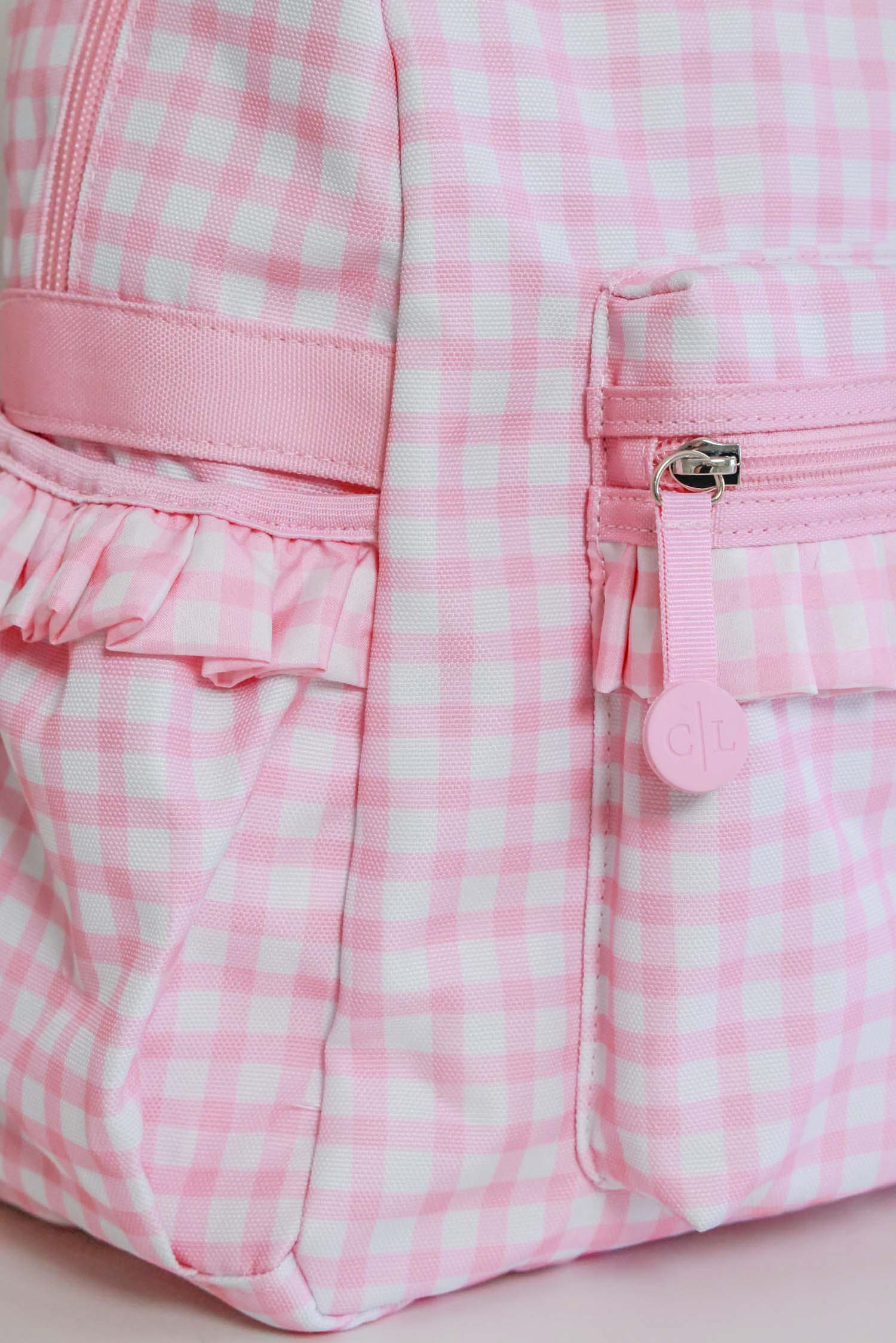 Kids Embroidered Ruffle Backpack | Pink Gingham - Image 14