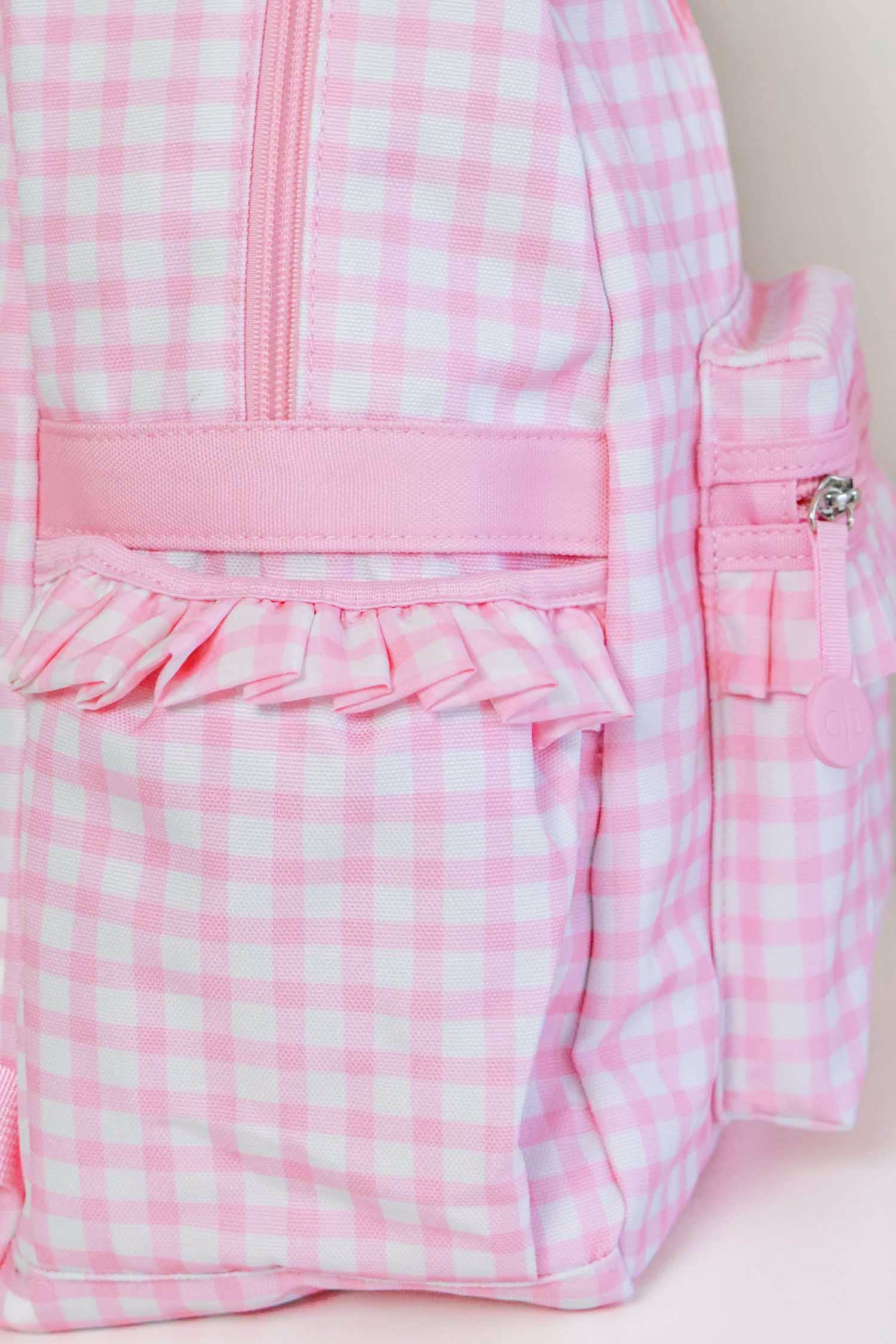 Kids Embroidered Ruffle Backpack | Pink Gingham - Image 17