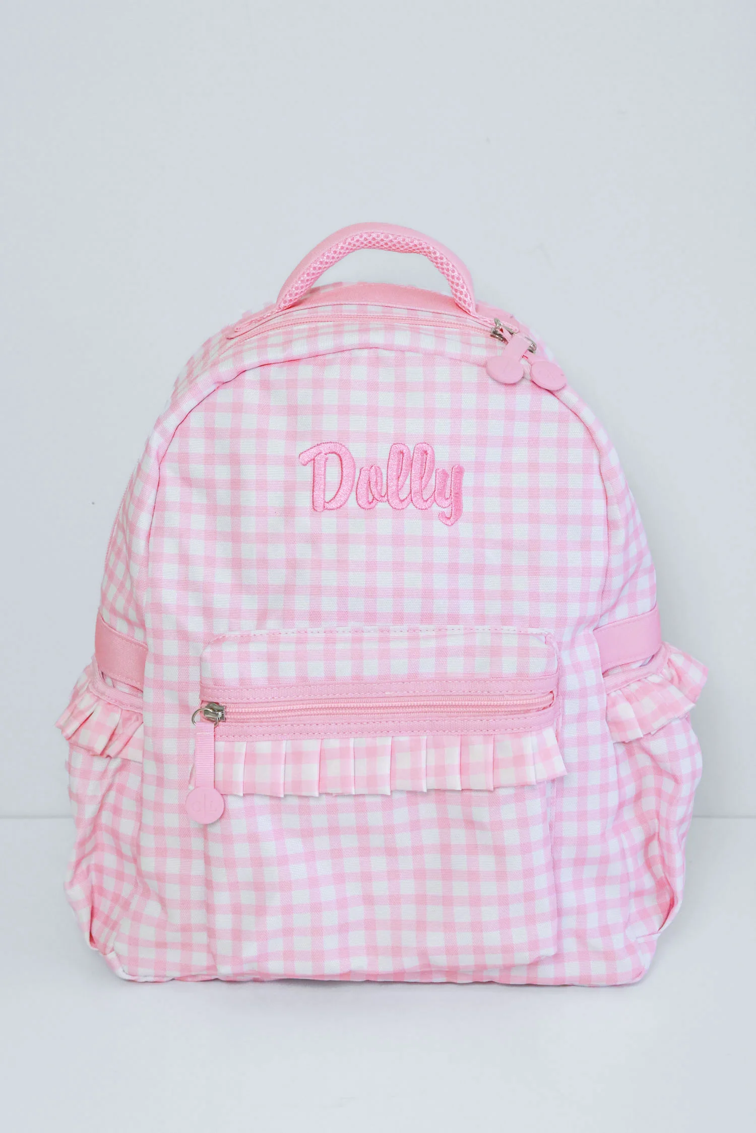 Kids Embroidered Ruffle Backpack | Pink Gingham - Image 2