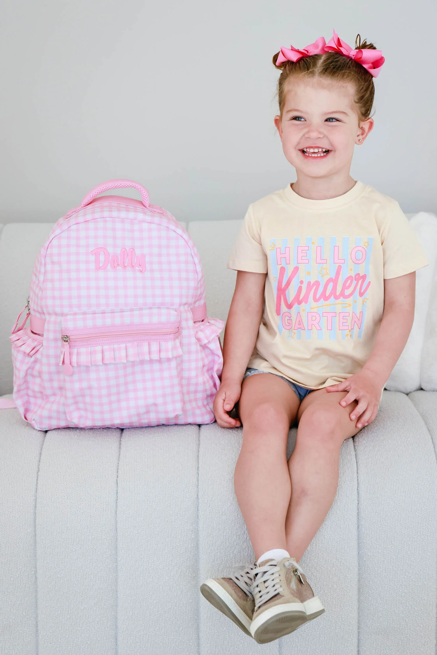 Kids Embroidered Ruffle Backpack | Pink Gingham - Image 5