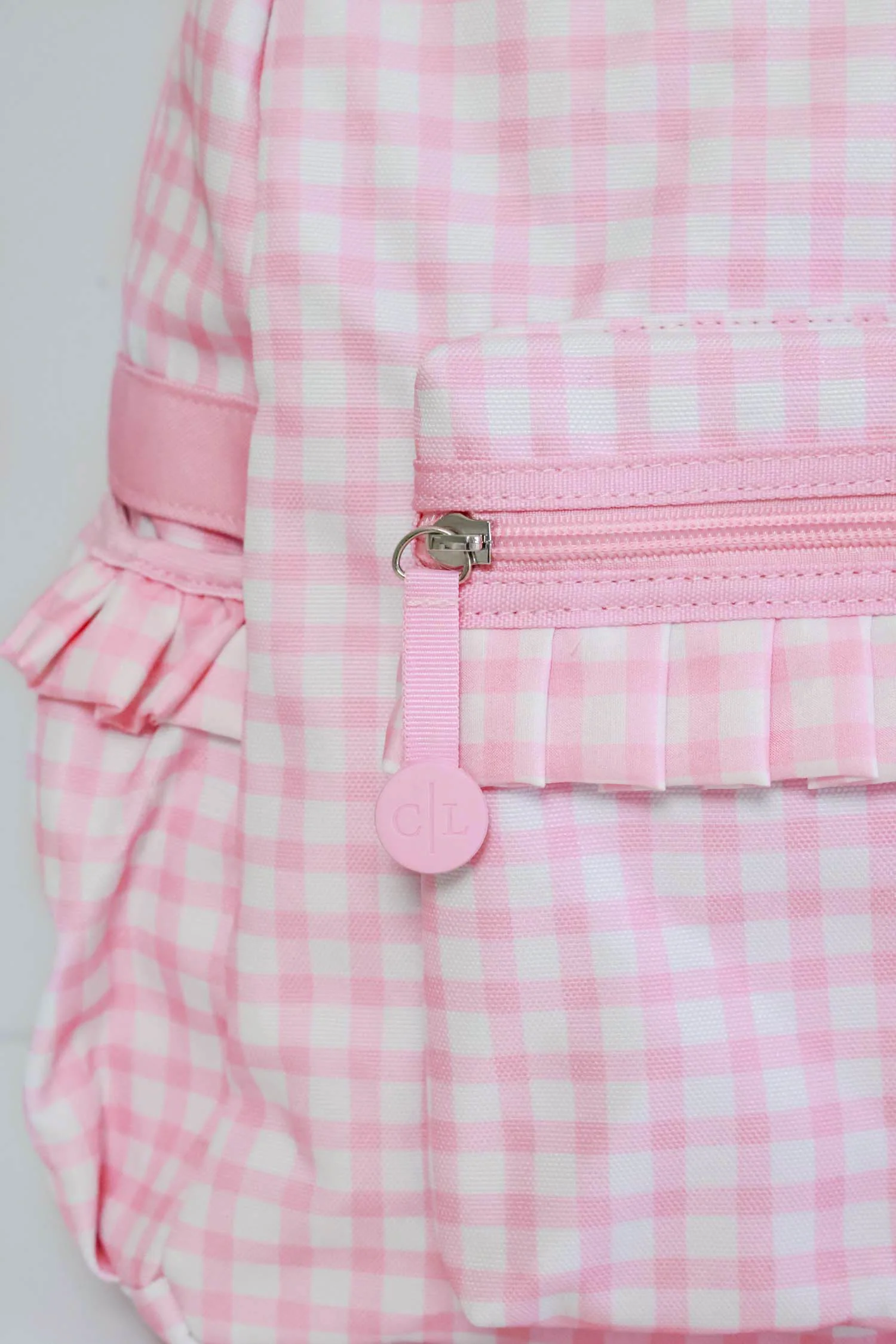 Kids Embroidered Ruffle Backpack | Pink Gingham - Image 7