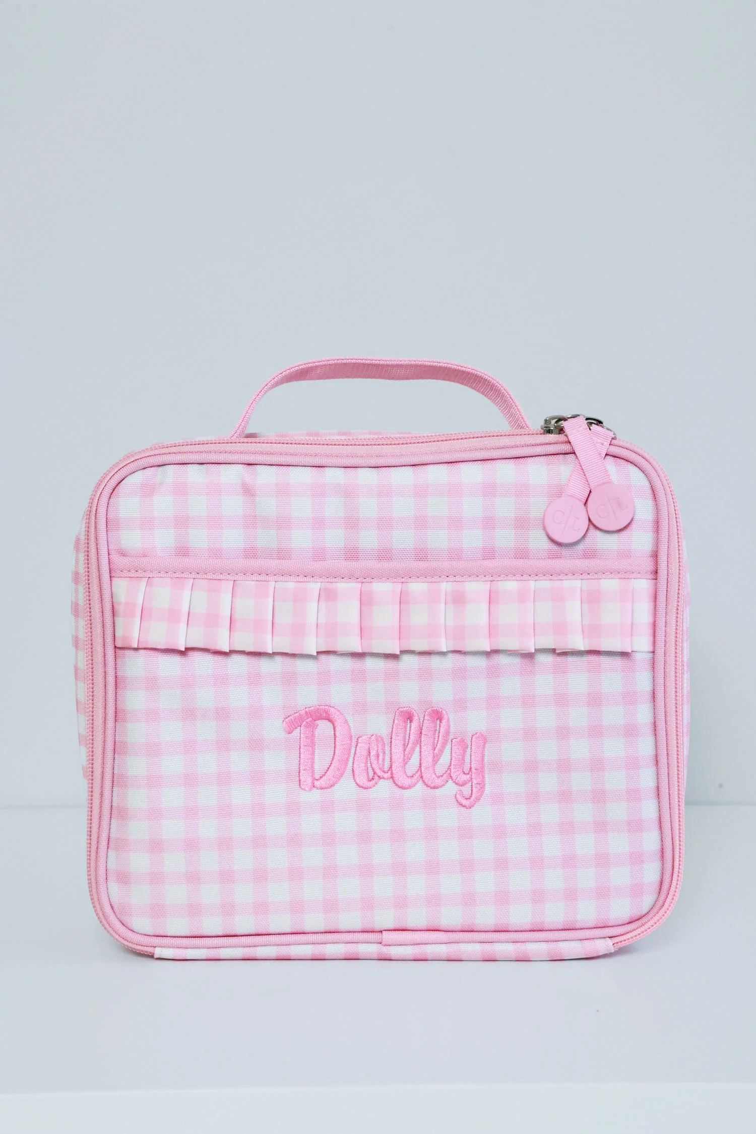 Kids Embroidered Ruffle Lunchbox | Pink Gingham - Image 2