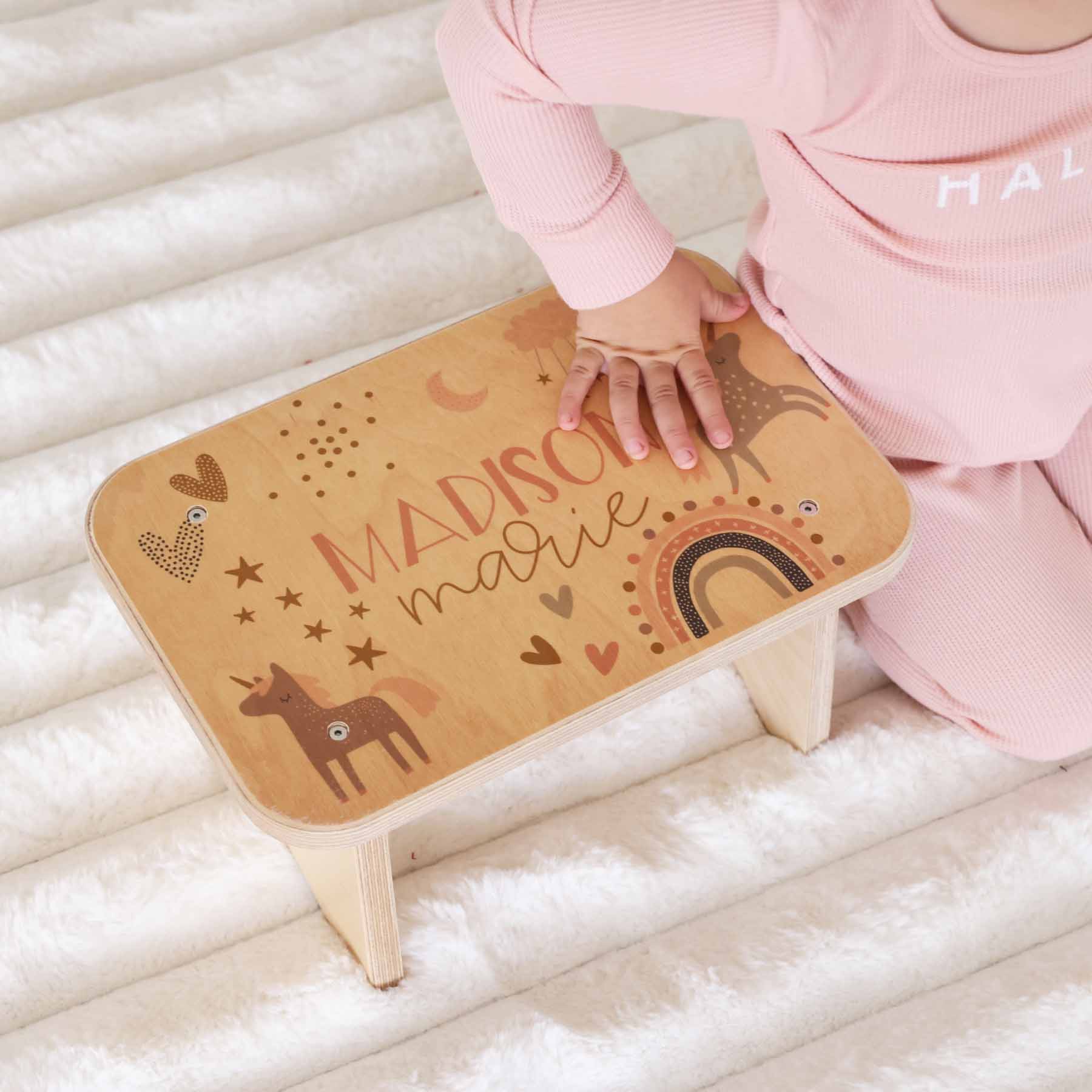 Kids Personalized Step Stool | Unicorns & Rainbows - Image 4