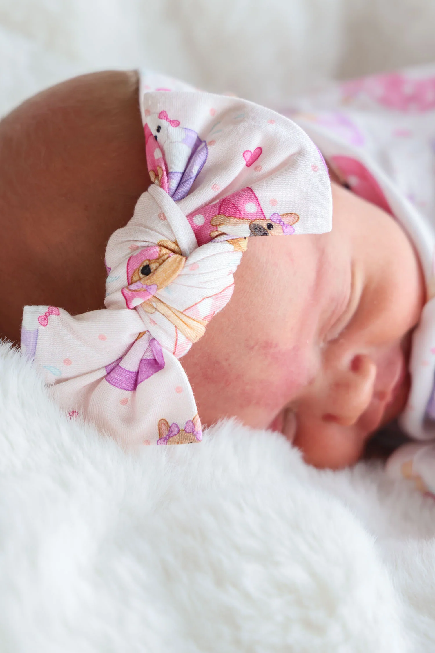 Knit Large Bow Headwrap | Poolside Pups Pink - Image 4