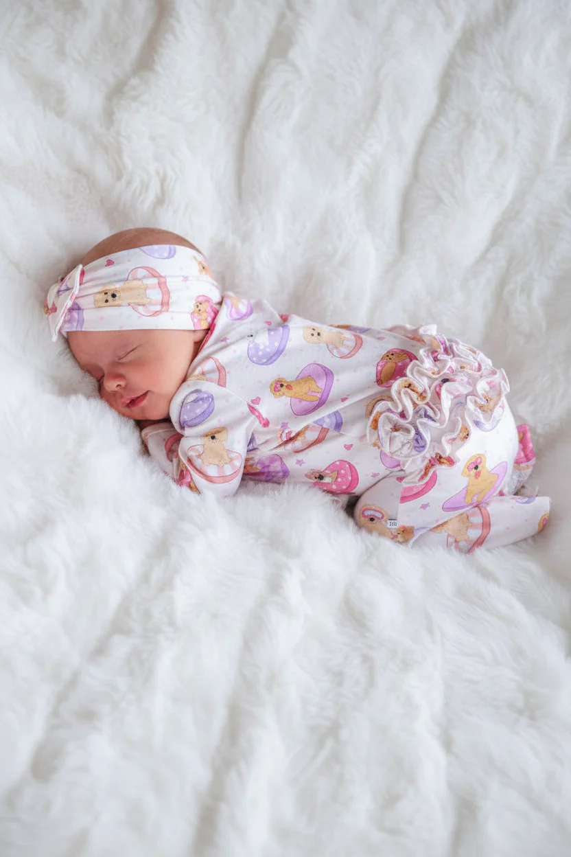 Knit Large Bow Headwrap | Poolside Pups Pink - Image 5