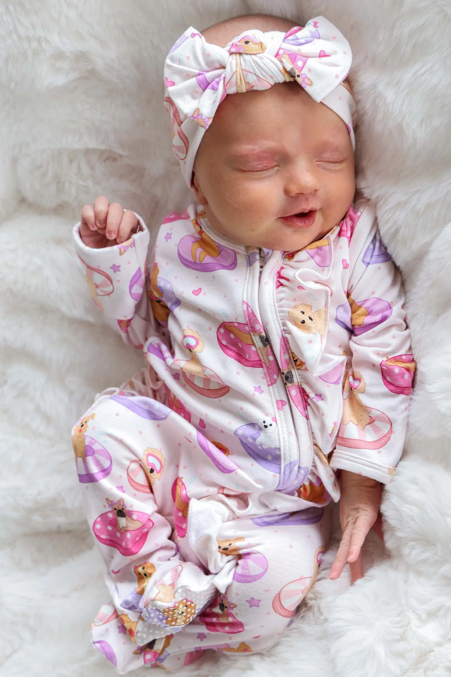 Knit Large Bow Headwrap | Poolside Pups Pink - Image 8