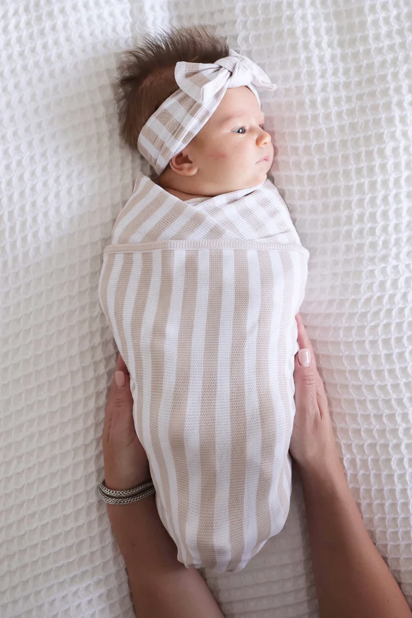 Latte Stripes Bamboo Waffle Oversized Swaddle Blanket - Image 3
