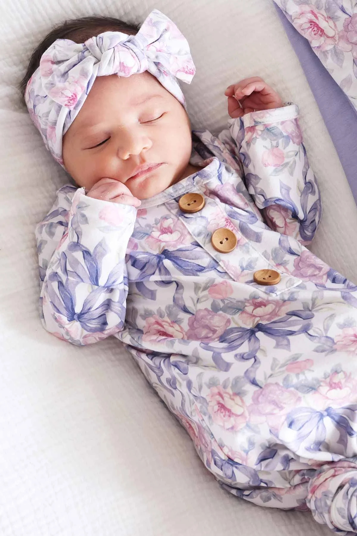 Leighton's Lavender Newborn Baby Knot Gown & Hat Set - Image 2
