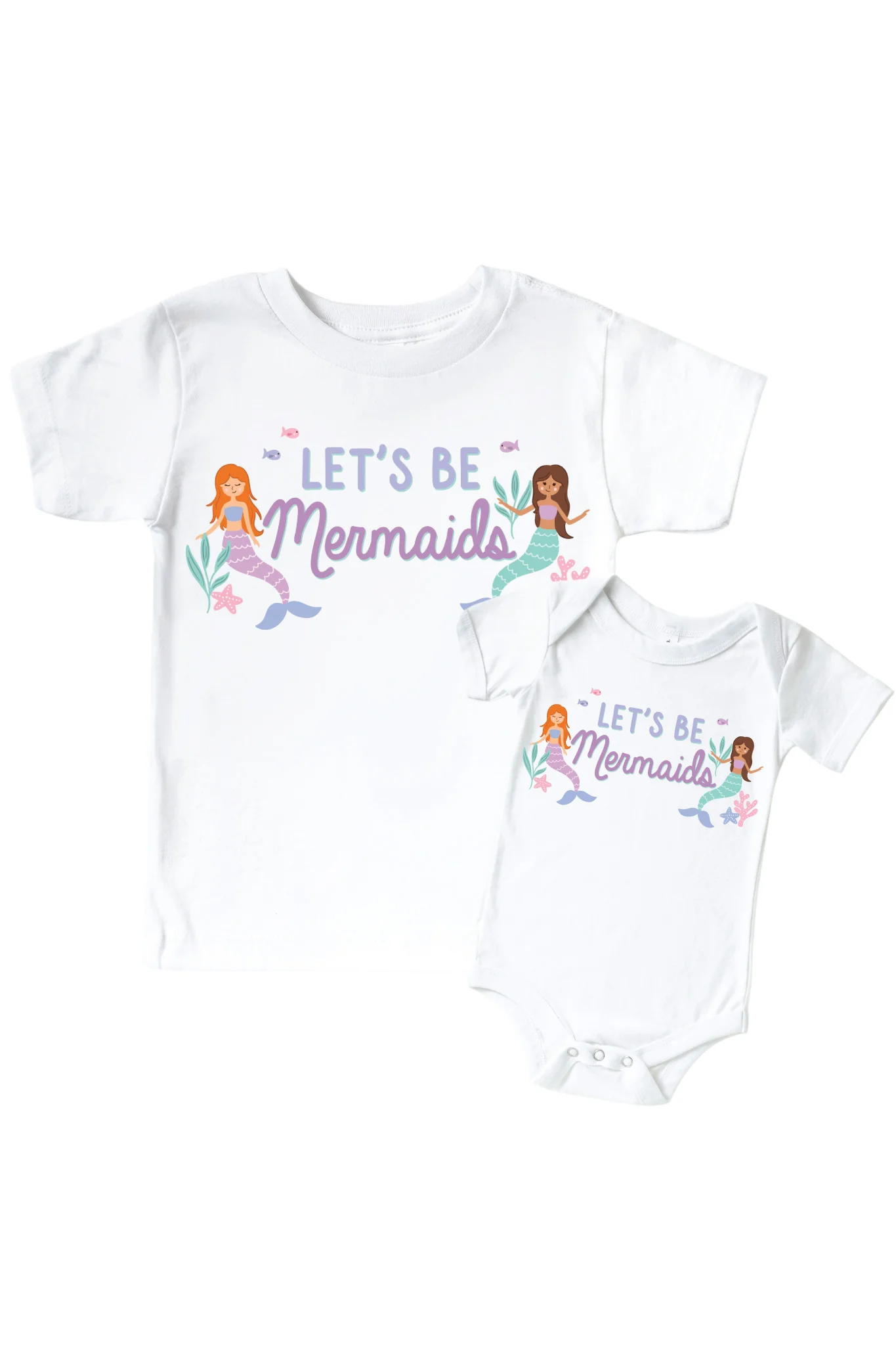 Let's Be Mermaids Graphic Bodysuit & Kids Tee | White