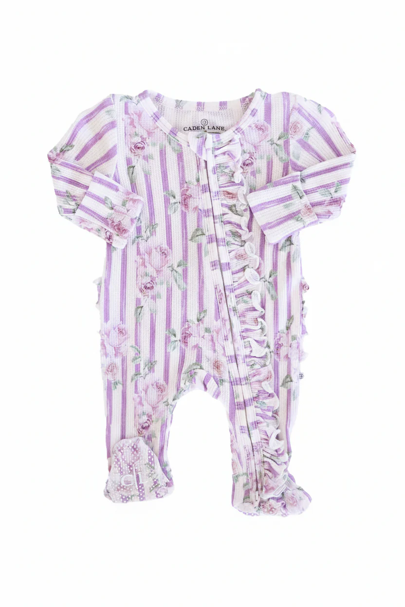 Lila's Lilacs Bamboo Waffle Ruffle Zipper Footie - Image 3