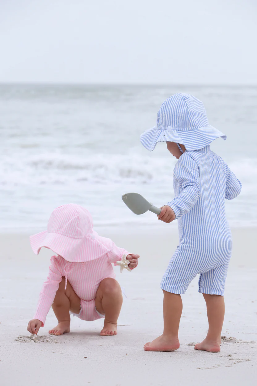 Long Sleeve Rash Guard Swim Romper Shortie | Seersucker Blue - Image 11