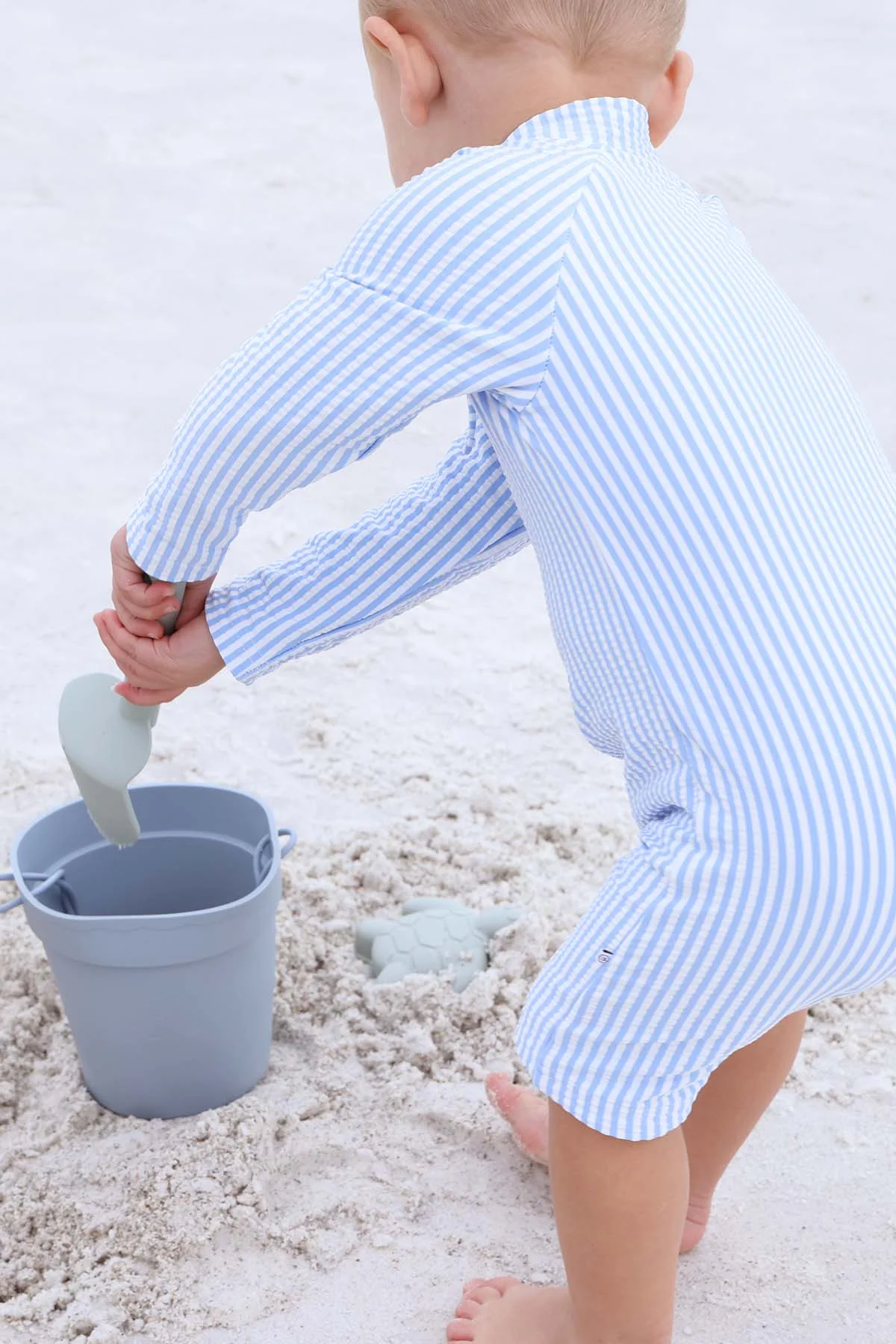 Long Sleeve Rash Guard Swim Romper Shortie | Seersucker Blue - Image 16