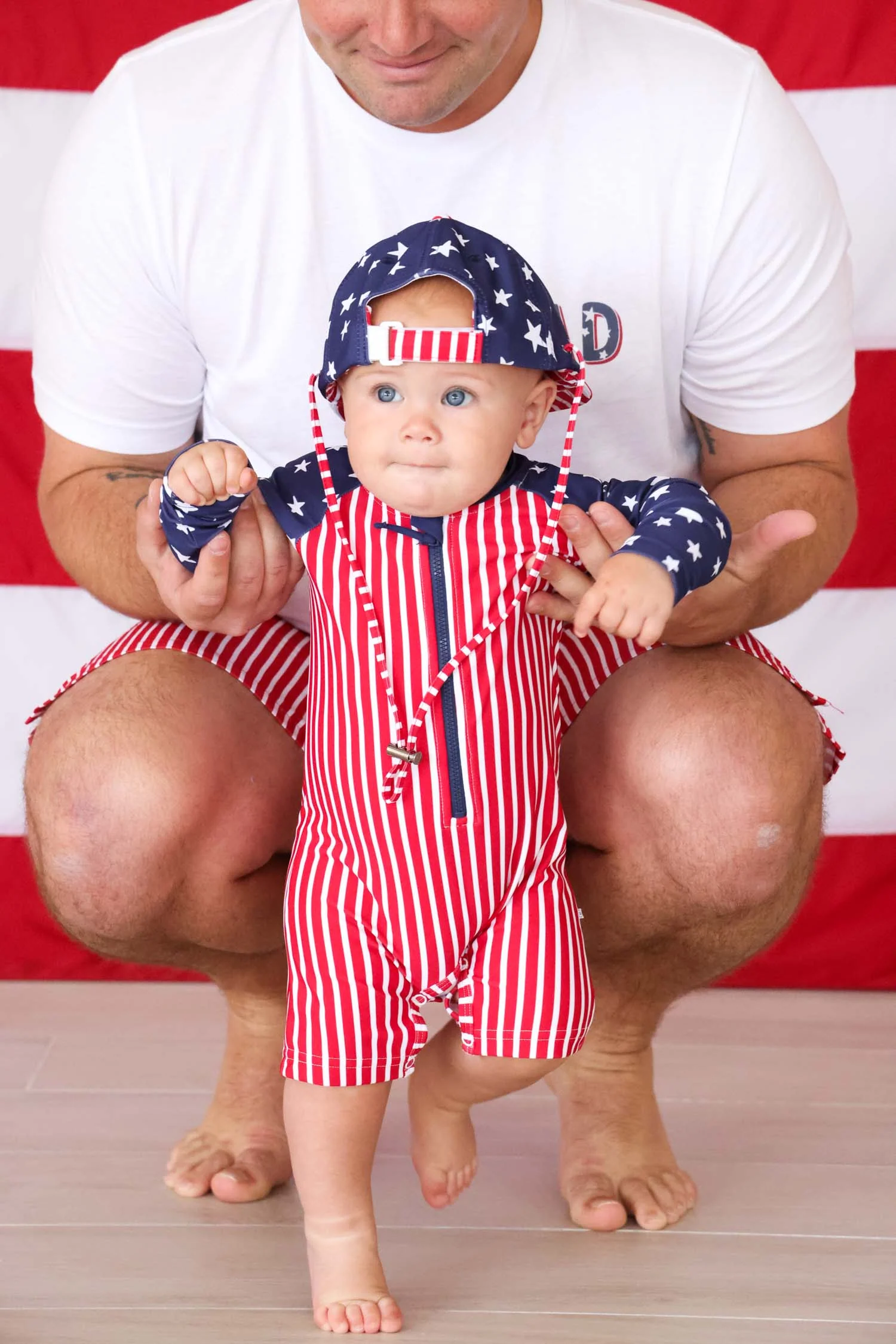 Long Sleeve Rash Guard Swim Romper Shortie | Stars & Stripes Party - Image 11