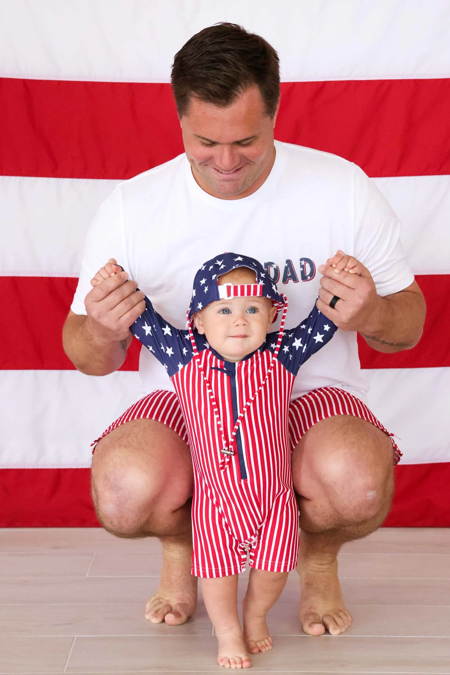 Long Sleeve Rash Guard Swim Romper Shortie | Stars & Stripes Party - Image 13