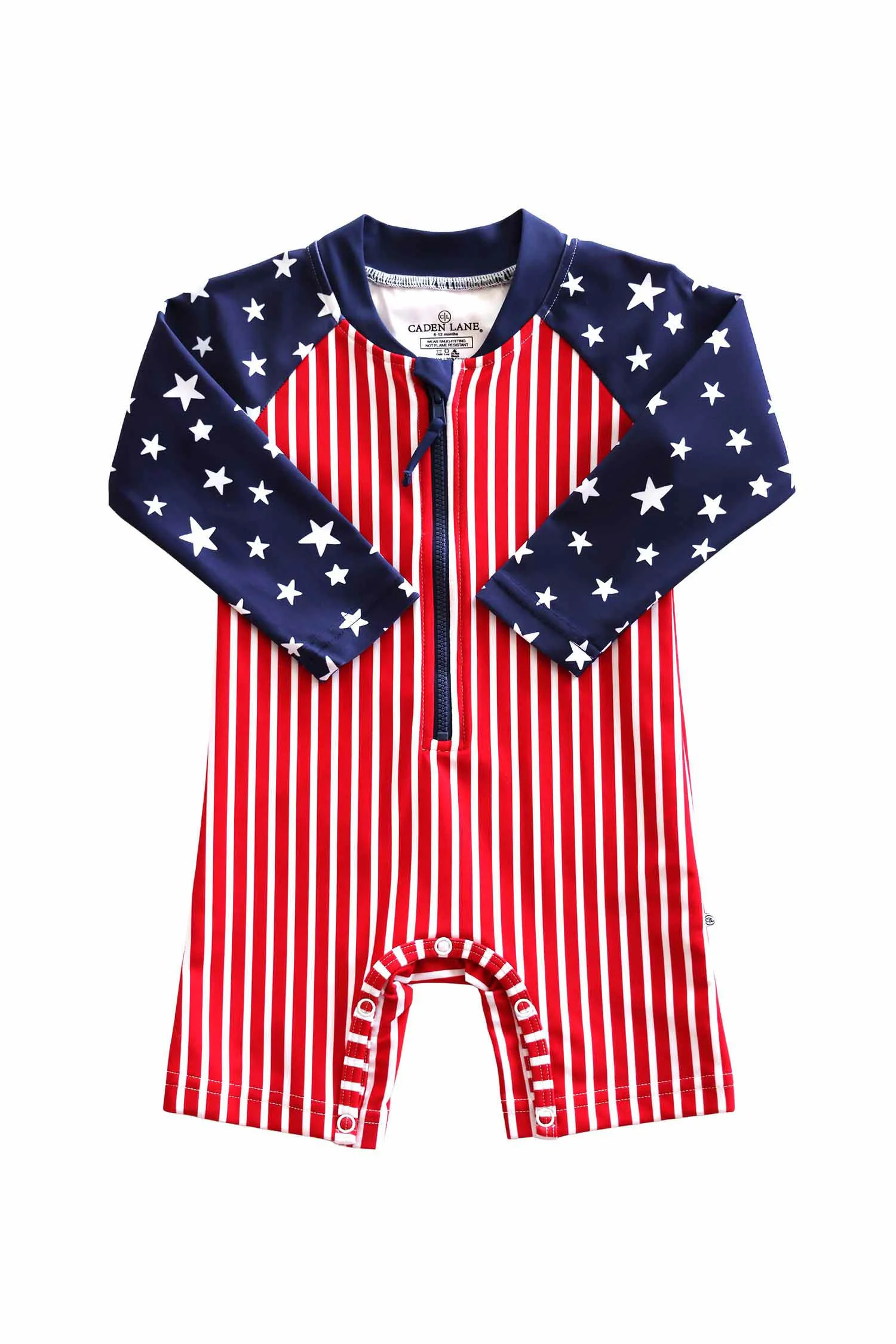 Long Sleeve Rash Guard Swim Romper Shortie | Stars & Stripes Party - Image 8