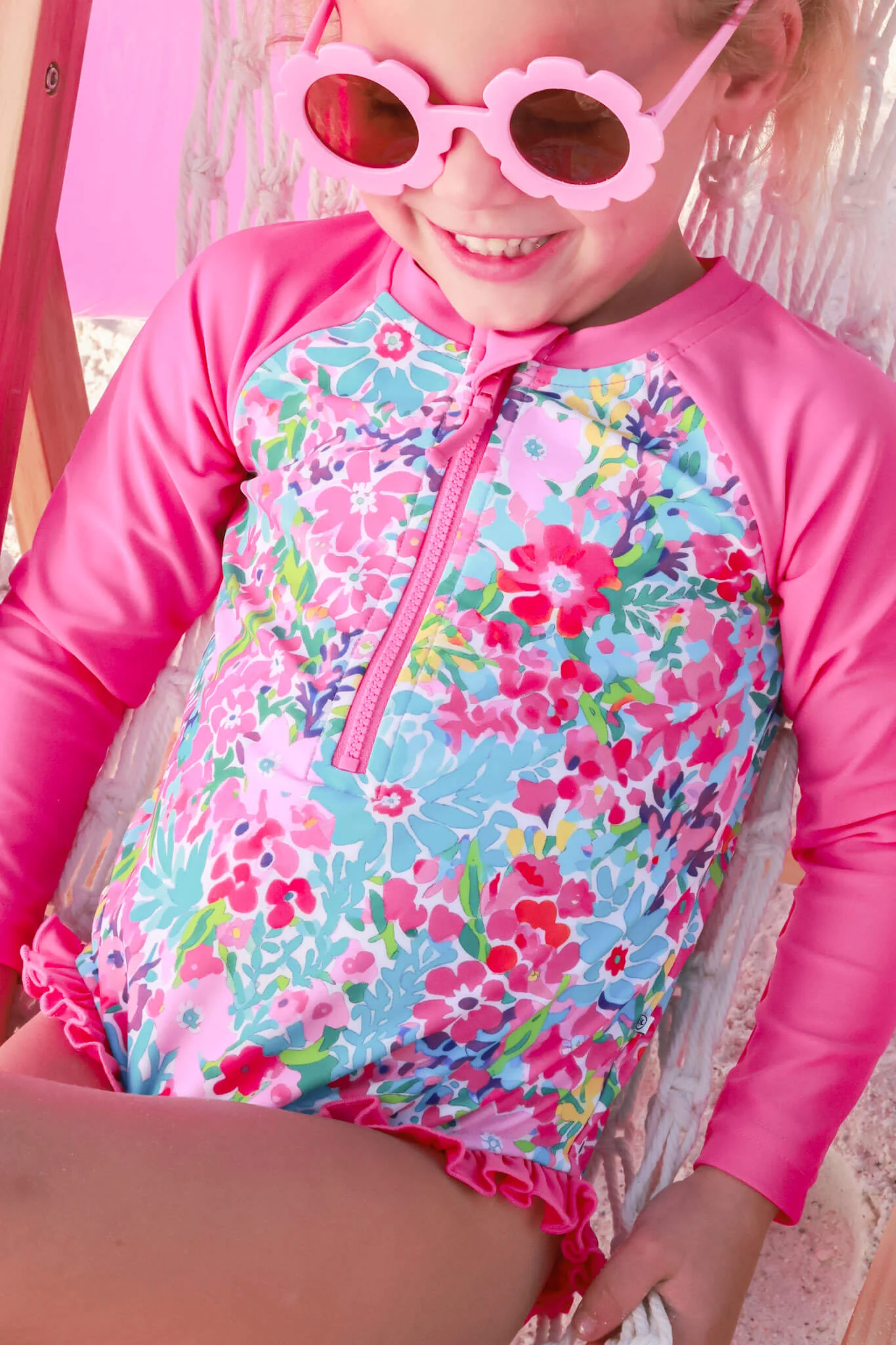 Long Sleeve Rash Guard with Front Zipper | Petal Splash - Image 3