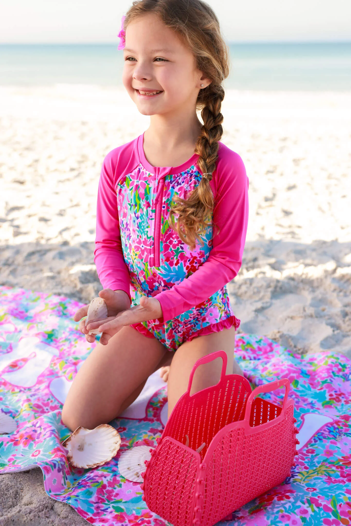 Long Sleeve Rash Guard with Front Zipper | Petal Splash - Image 4