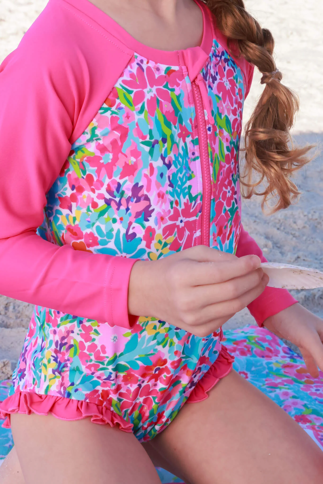 Long Sleeve Rash Guard with Front Zipper | Petal Splash - Image 8