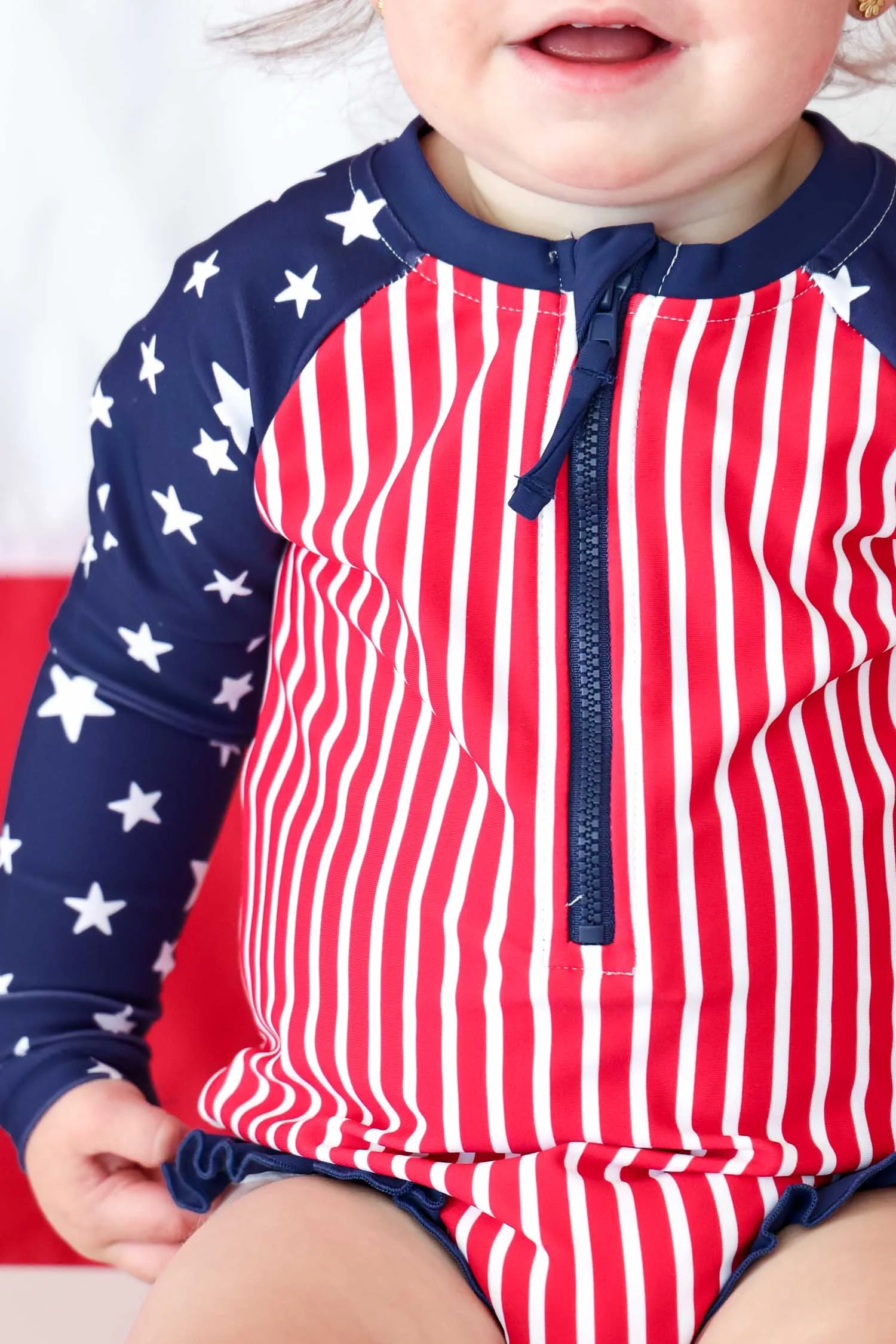 Long Sleeve Rash Guard with Front Zipper | Stars & Stripes Party - Image 11