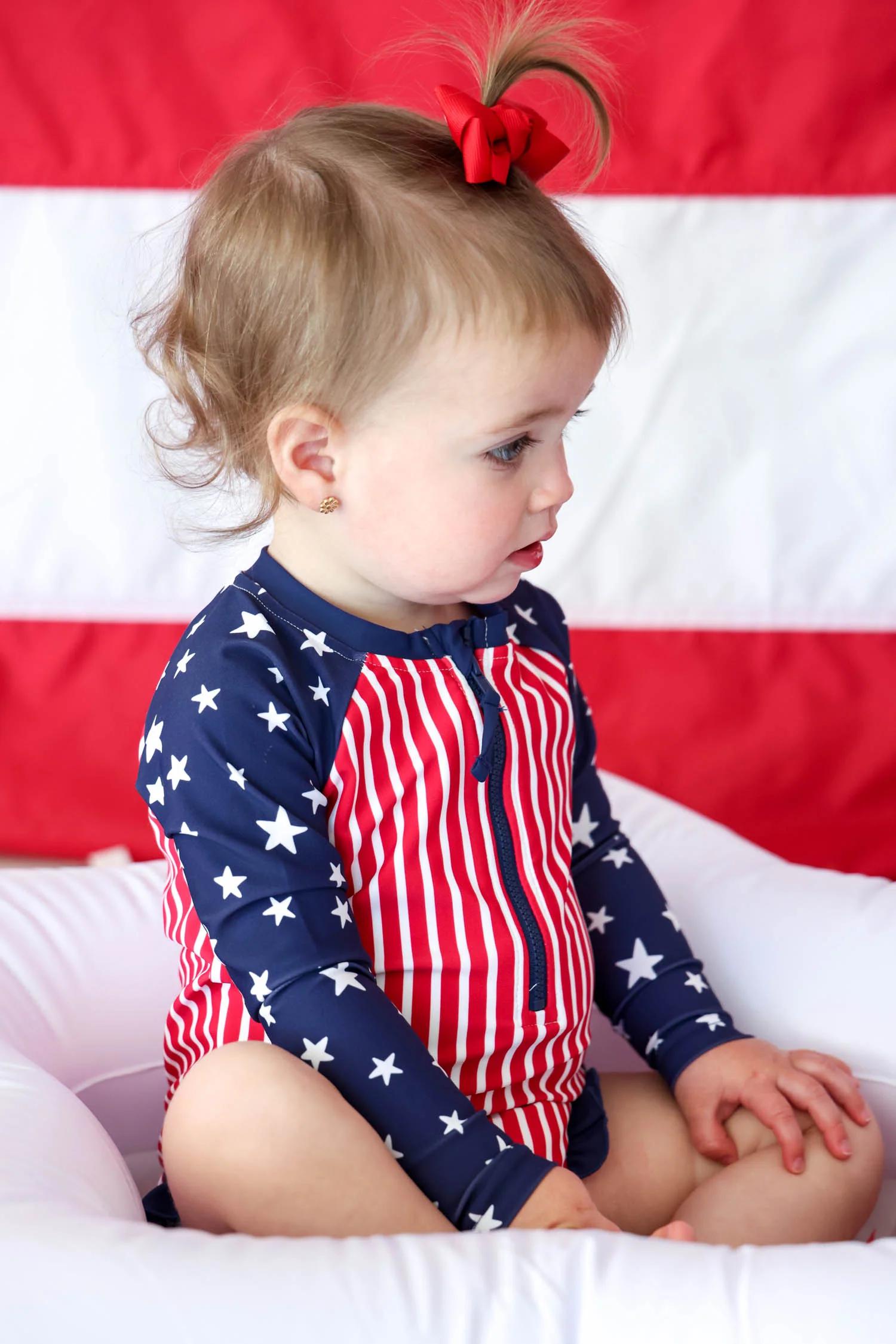 Long Sleeve Rash Guard with Front Zipper | Stars & Stripes Party - Image 12