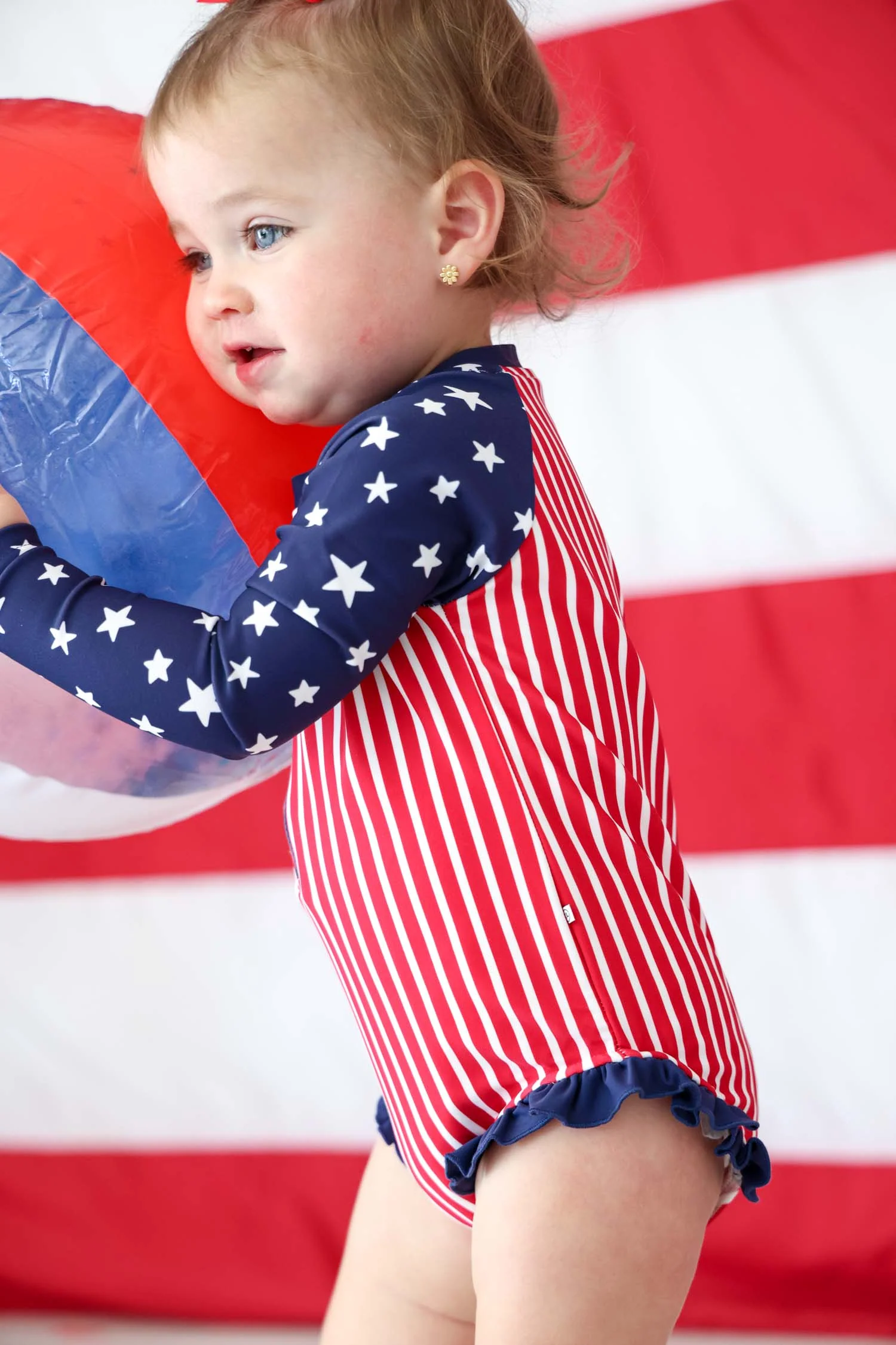 Long Sleeve Rash Guard with Front Zipper | Stars & Stripes Party - Image 14
