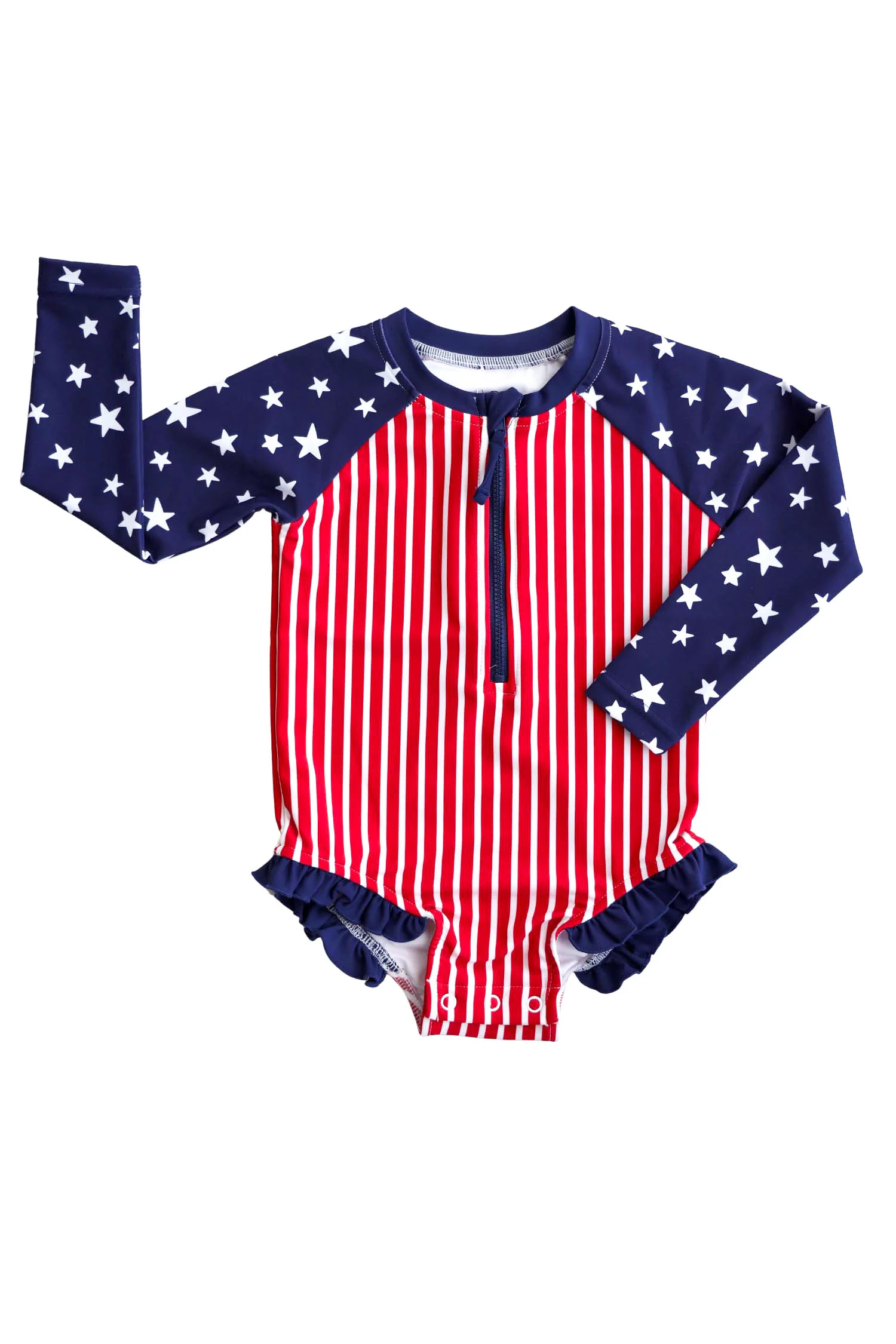 Long Sleeve Rash Guard with Front Zipper | Stars & Stripes Party - Image 2