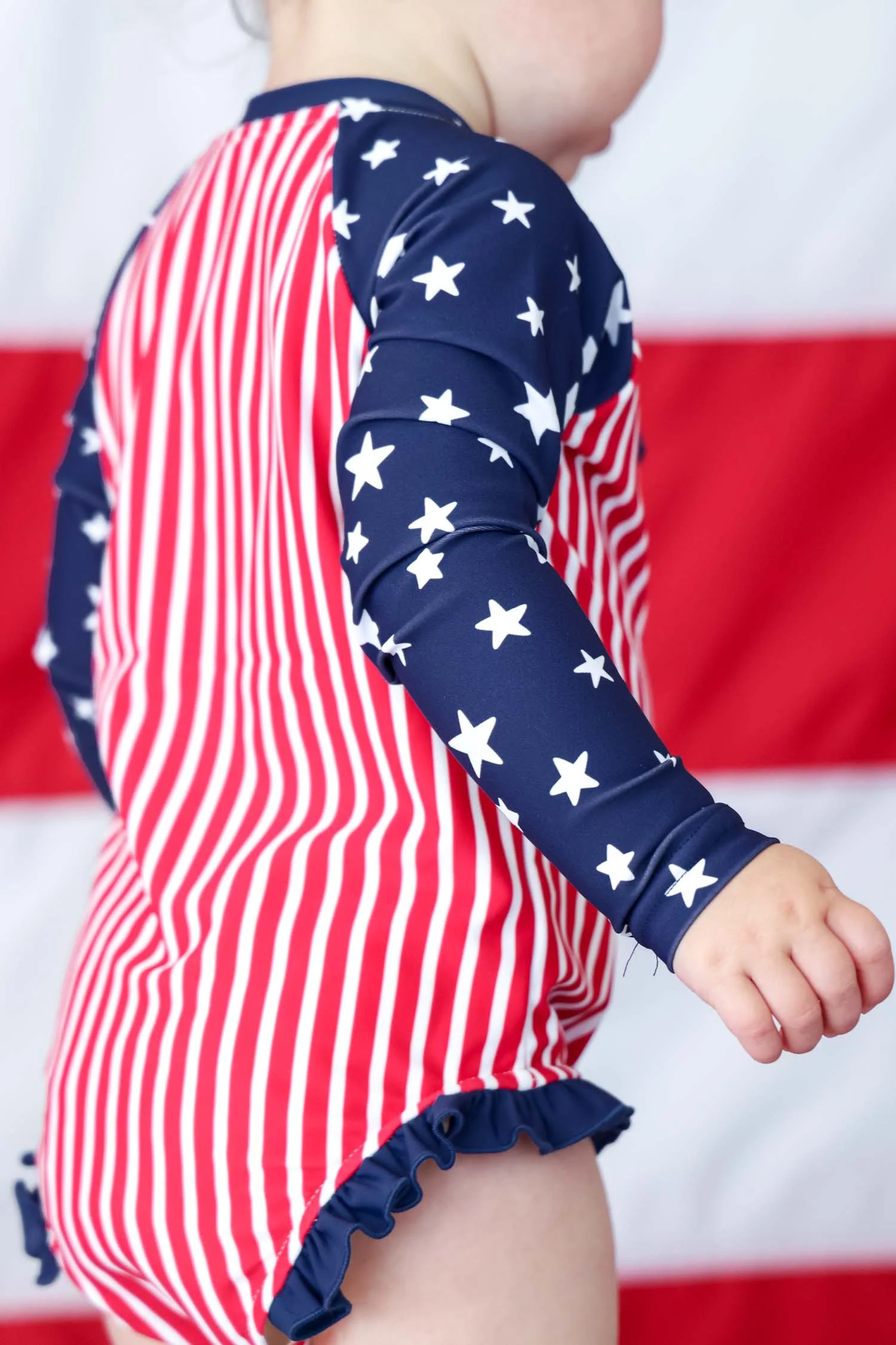 Long Sleeve Rash Guard with Front Zipper | Stars & Stripes Party - Image 3