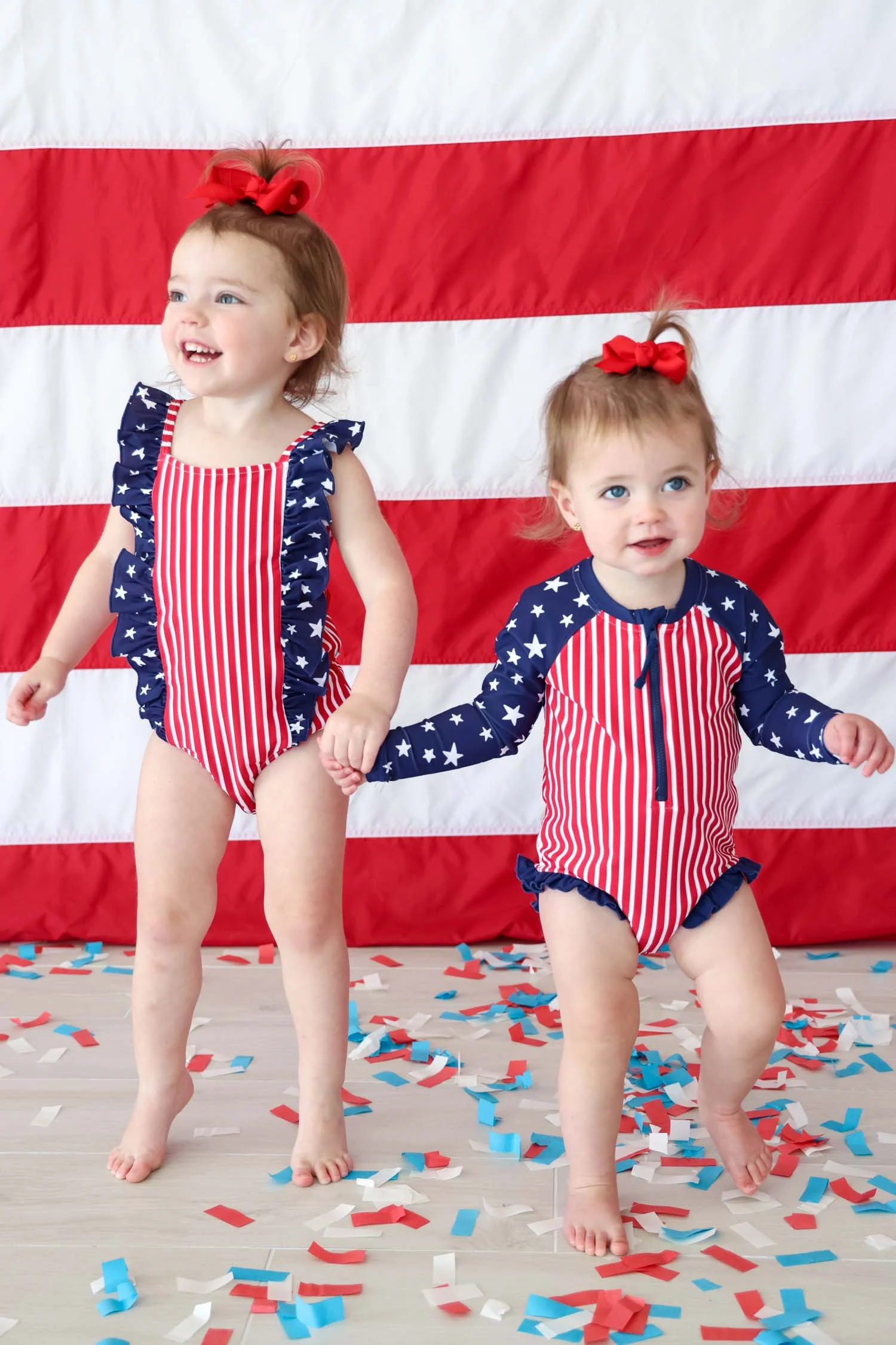 Long Sleeve Rash Guard with Front Zipper | Stars & Stripes Party - Image 4