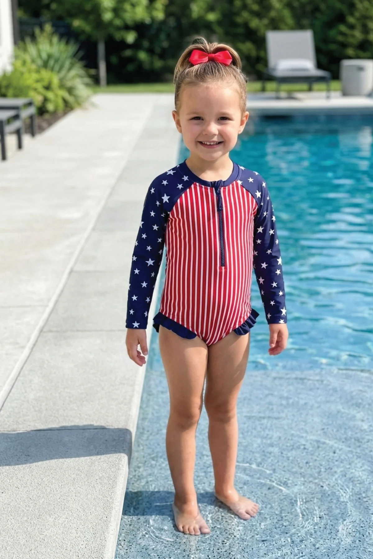 Long Sleeve Rash Guard with Front Zipper | Stars & Stripes Party - Image 5