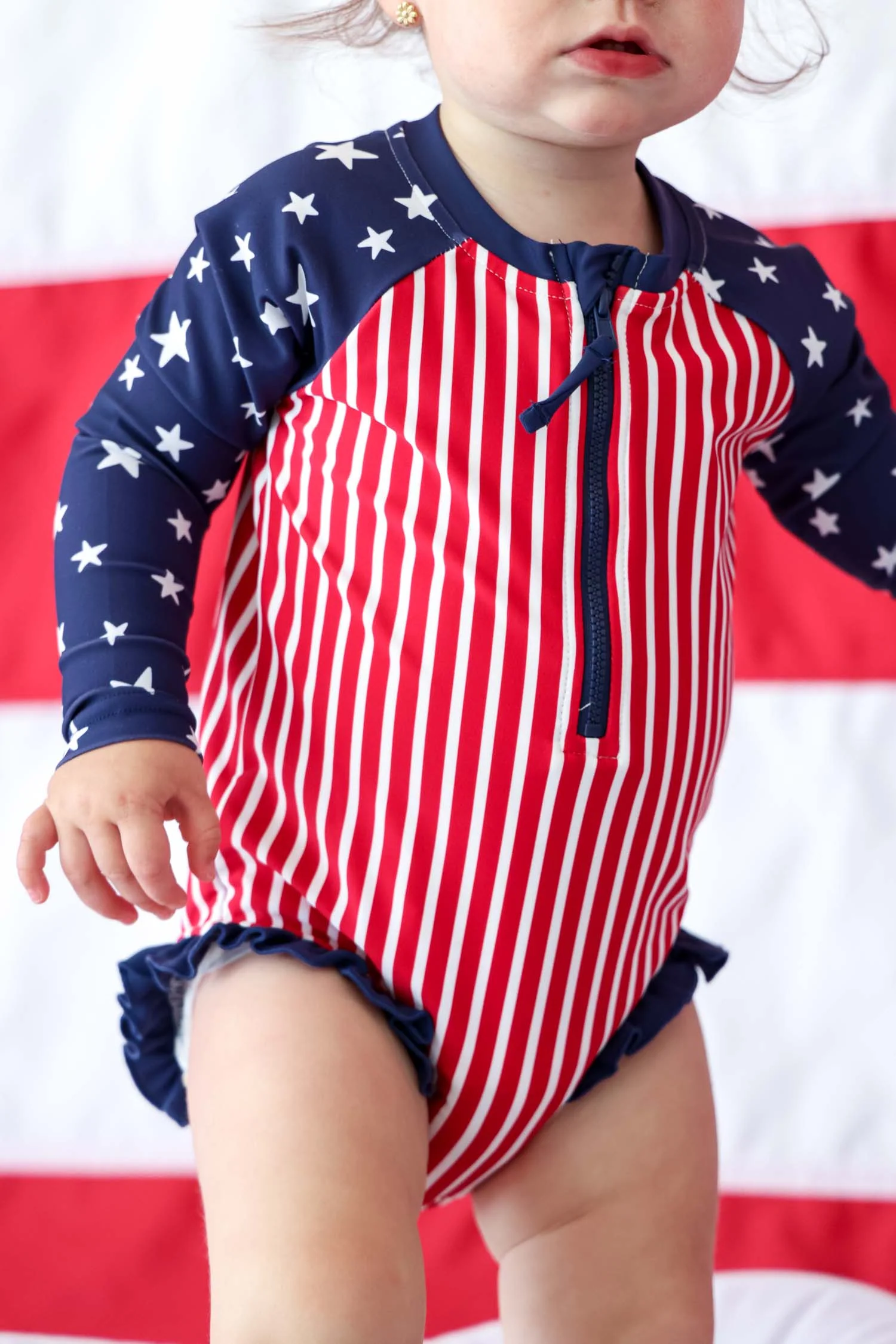 Long Sleeve Rash Guard with Front Zipper | Stars & Stripes Party - Image 9