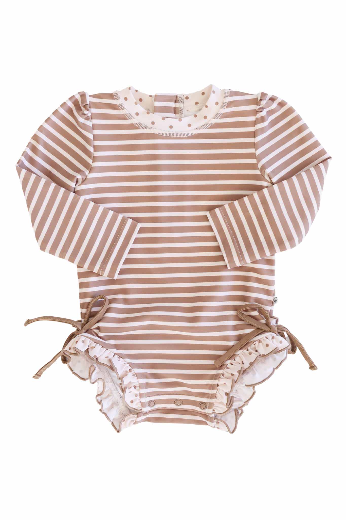 Long Sleeve Rash Guard With Ruffle Bottom | Sandy Stripes - Image 2