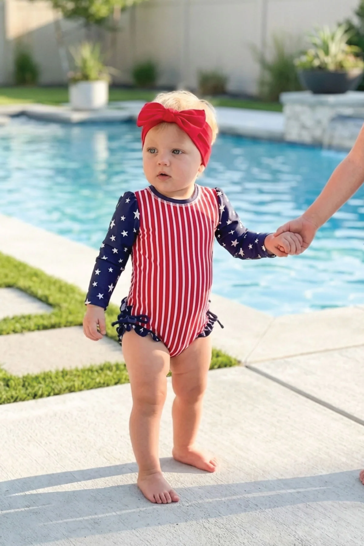 Long Sleeve Rash Guard With Ruffle Bottom | Stars & Stripes Party - Image 12
