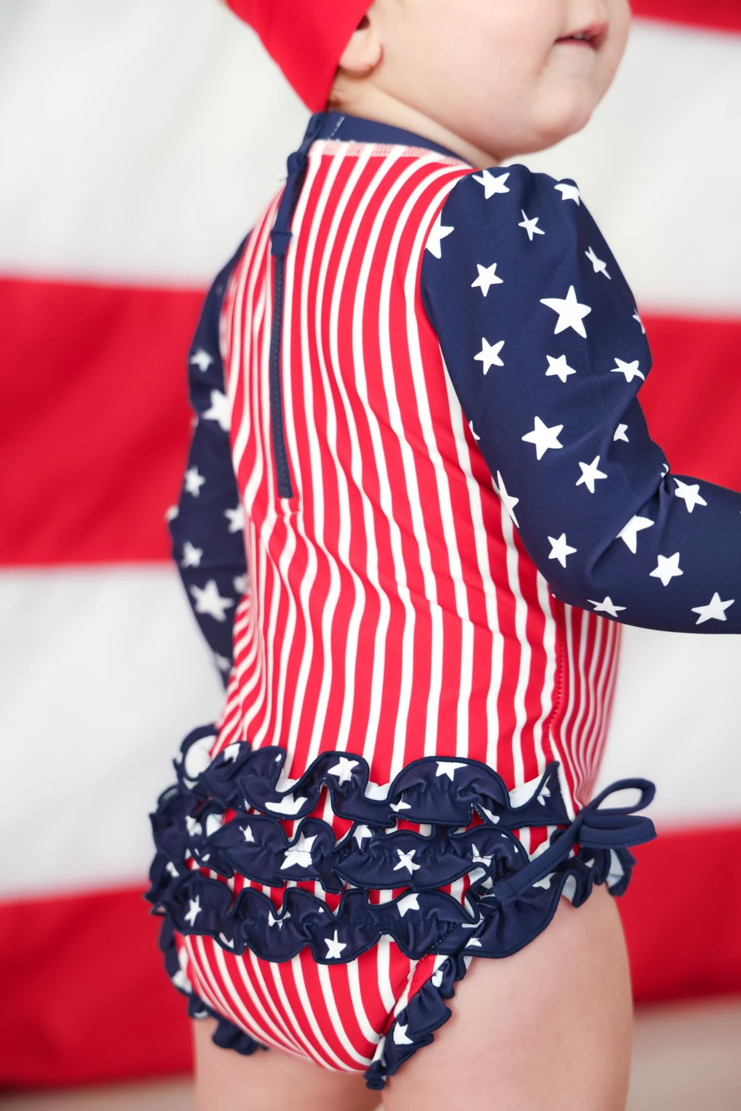 Long Sleeve Rash Guard With Ruffle Bottom | Stars & Stripes Party - Image 3