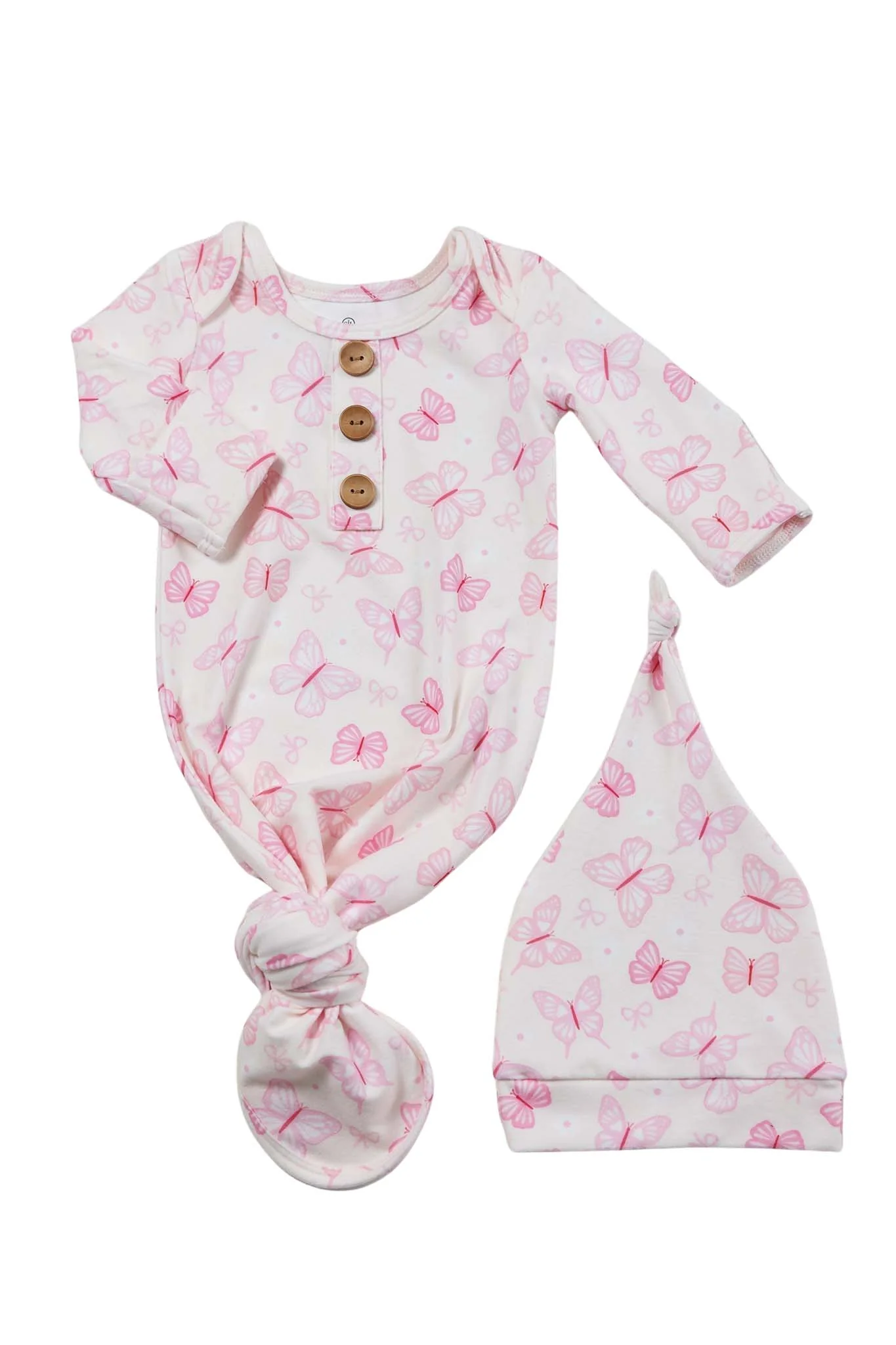 Newborn Baby Knot Gown & Hat Set | Blooming Butterflies - Image 2