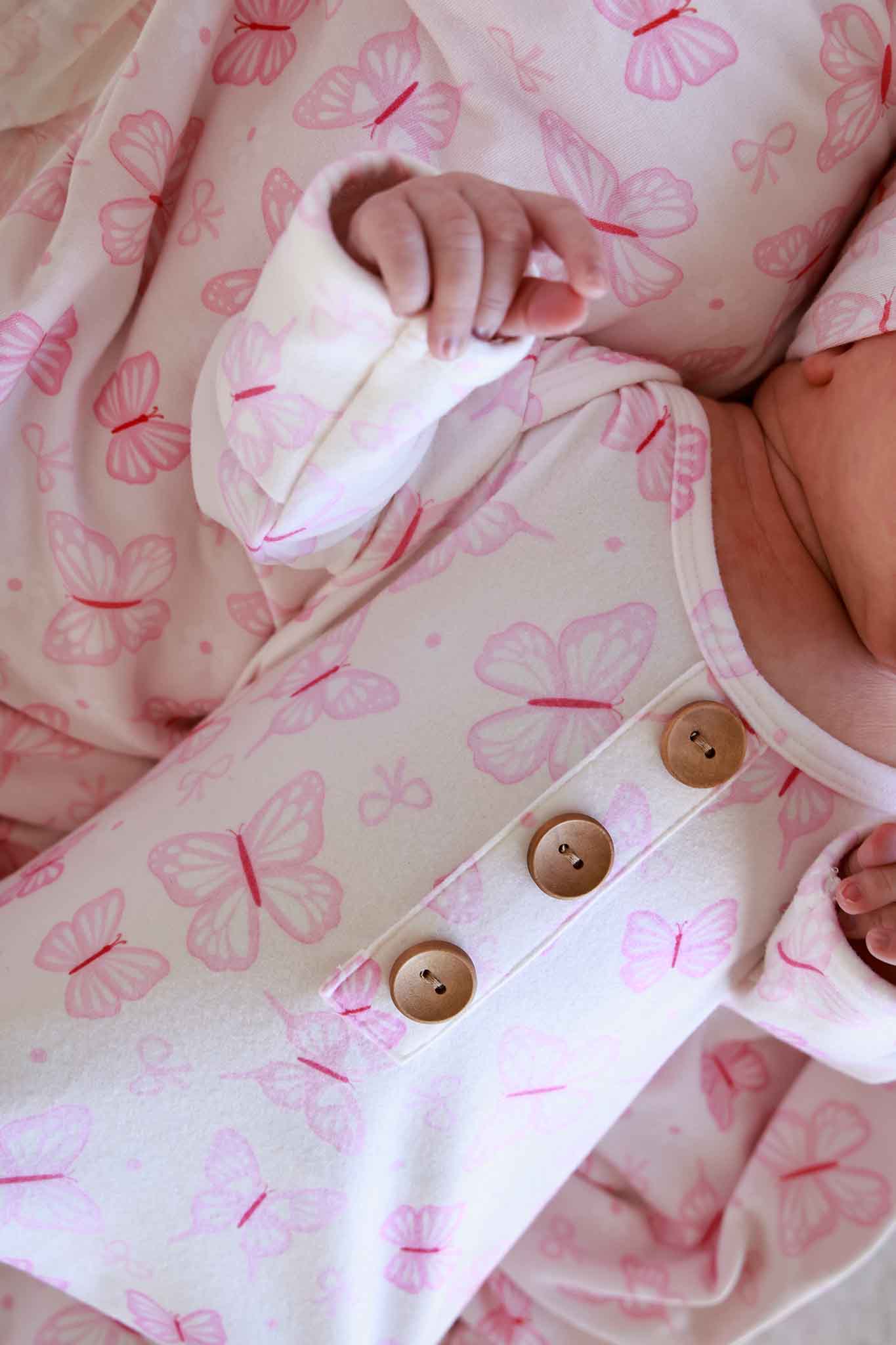 Newborn Baby Knot Gown & Hat Set | Blooming Butterflies - Image 3