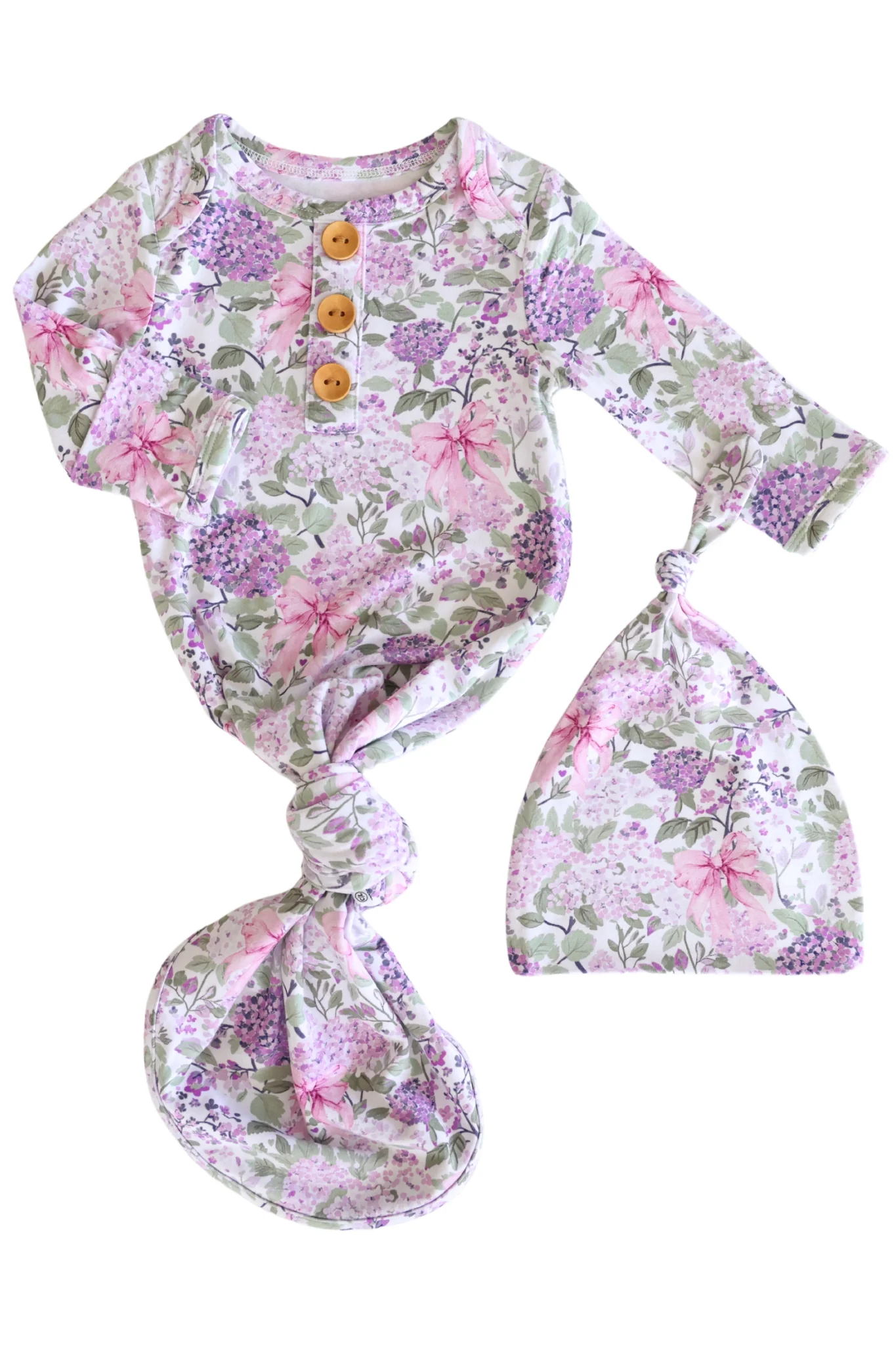 Newborn Baby Knot Gown & Hat Set | Lavender Lullaby - Image 3