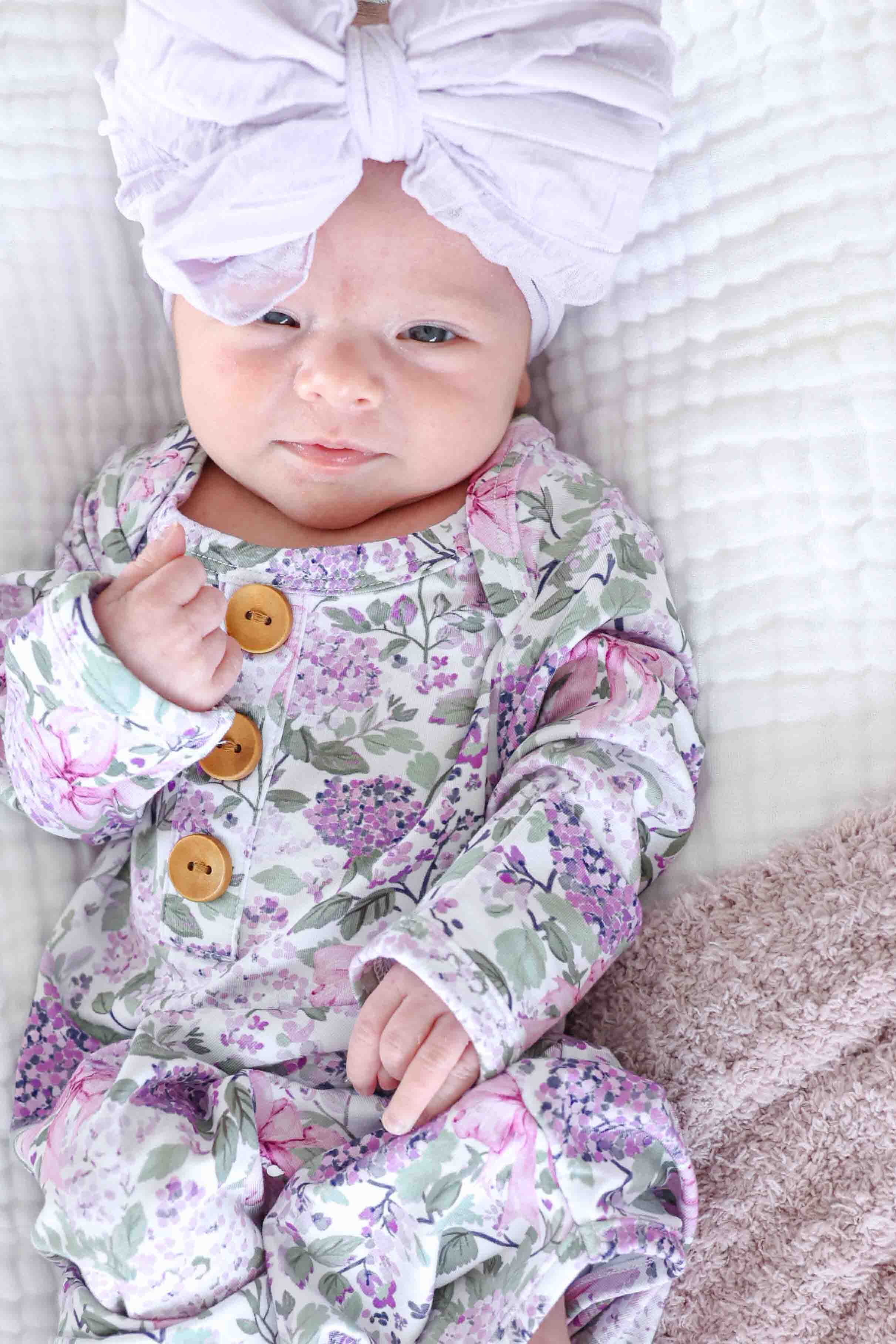 Newborn Baby Knot Gown & Hat Set | Lavender Lullaby - Image 5
