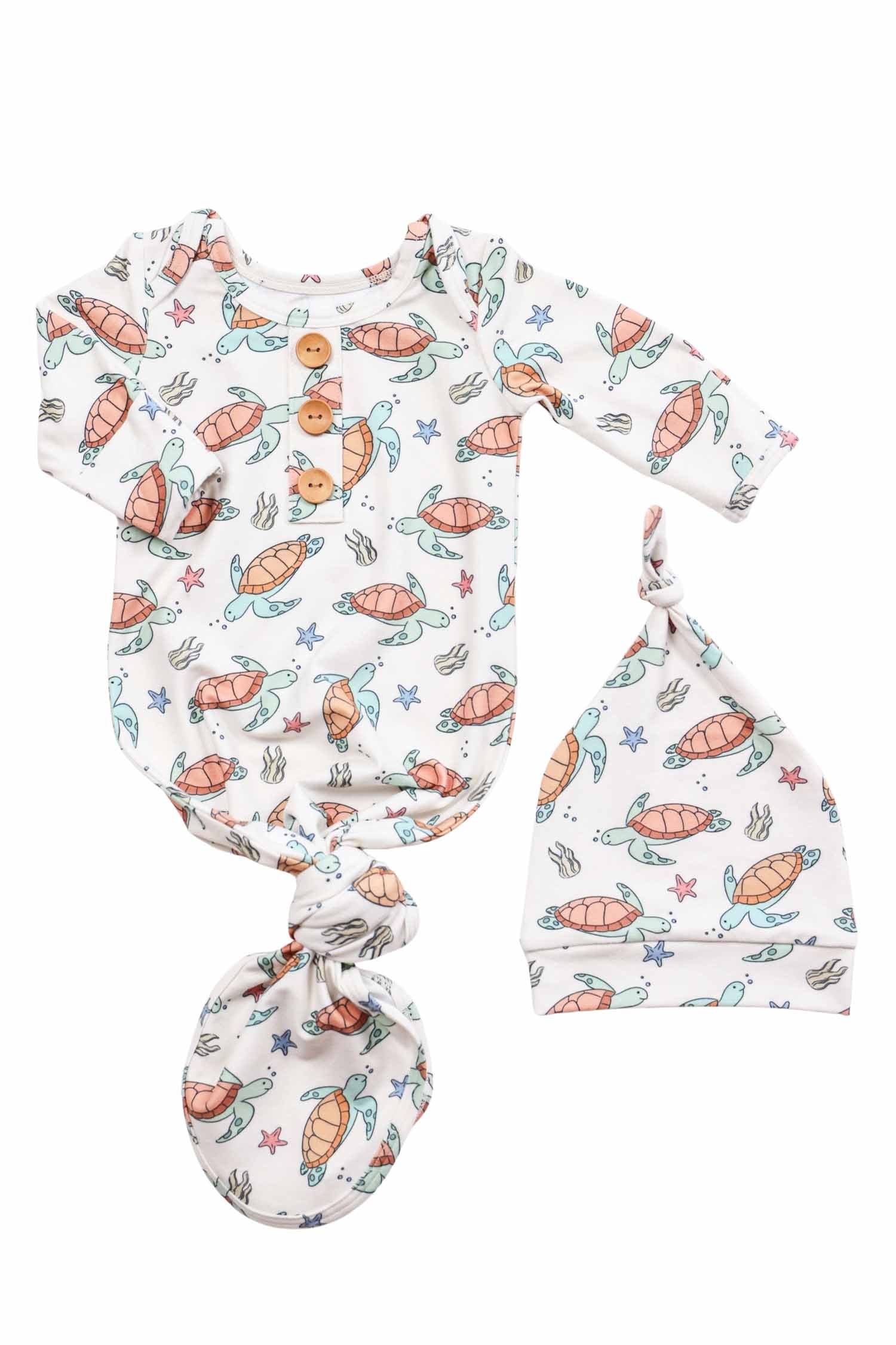 Newborn Baby Knot Gown & Hat Set | Turtley Rad - Image 2