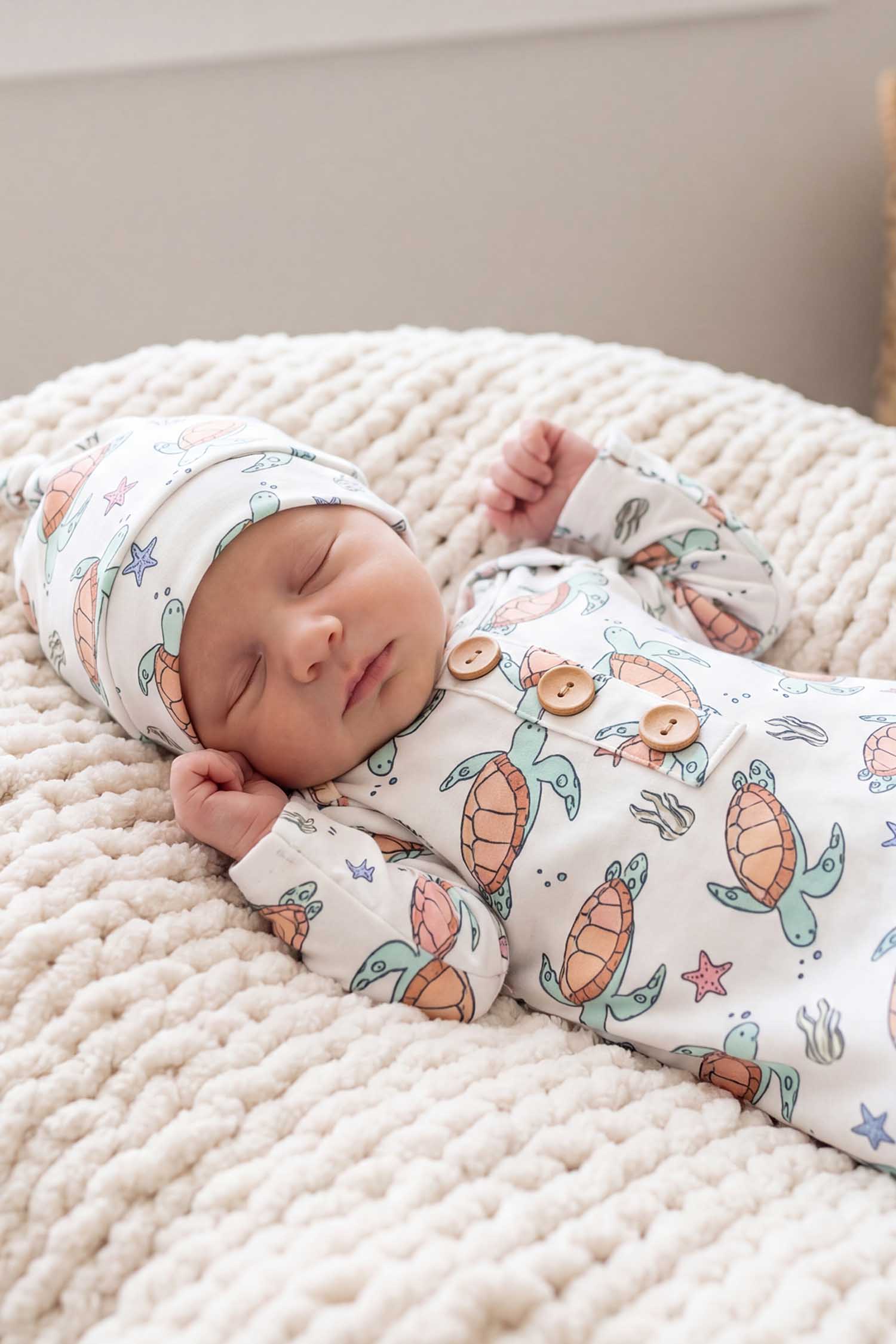 Newborn Baby Knot Gown & Hat Set | Turtley Rad - Image 4