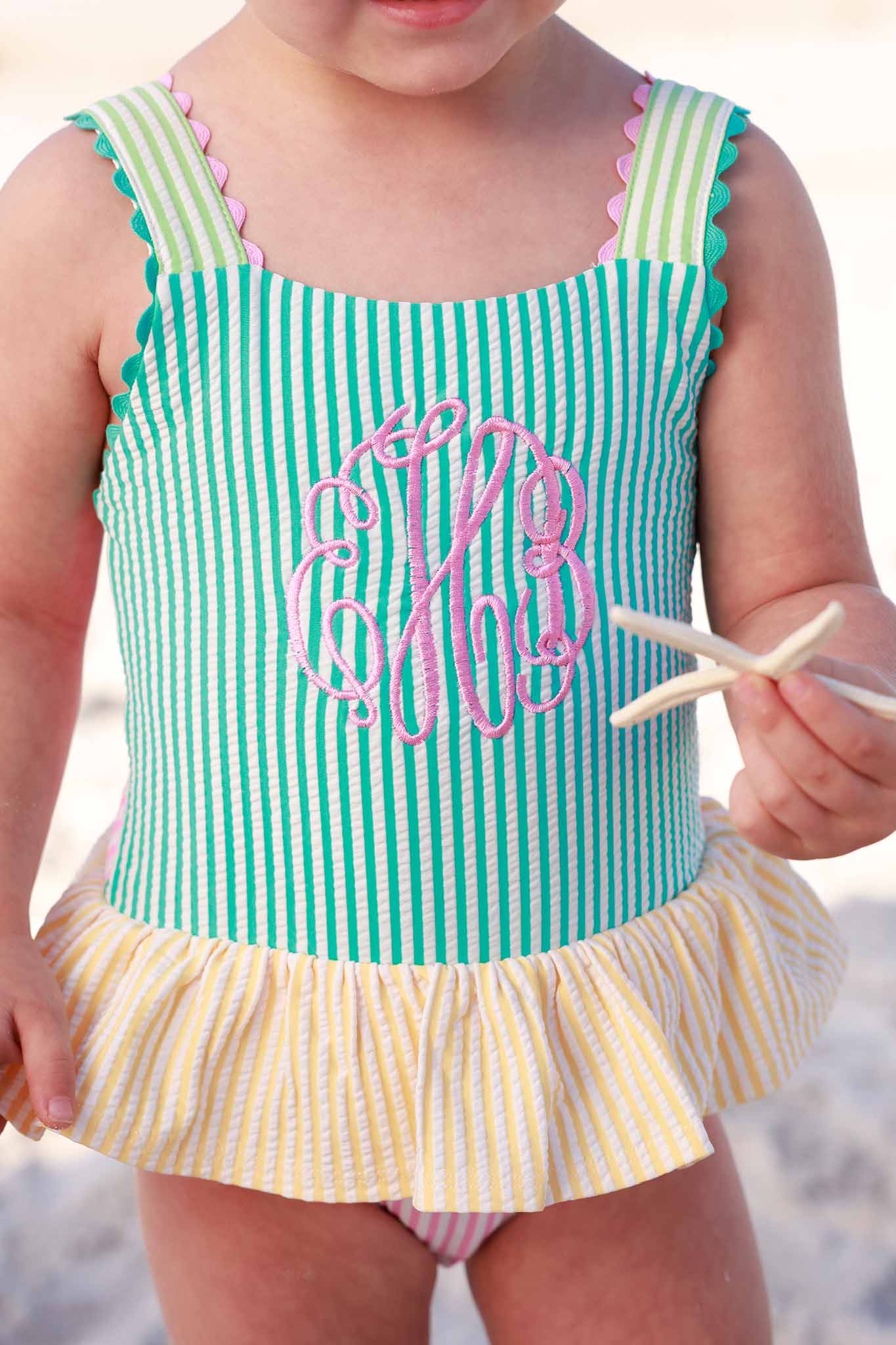 One-Piece Skirt with Bow Back | Multicolor Seersucker - Image 3