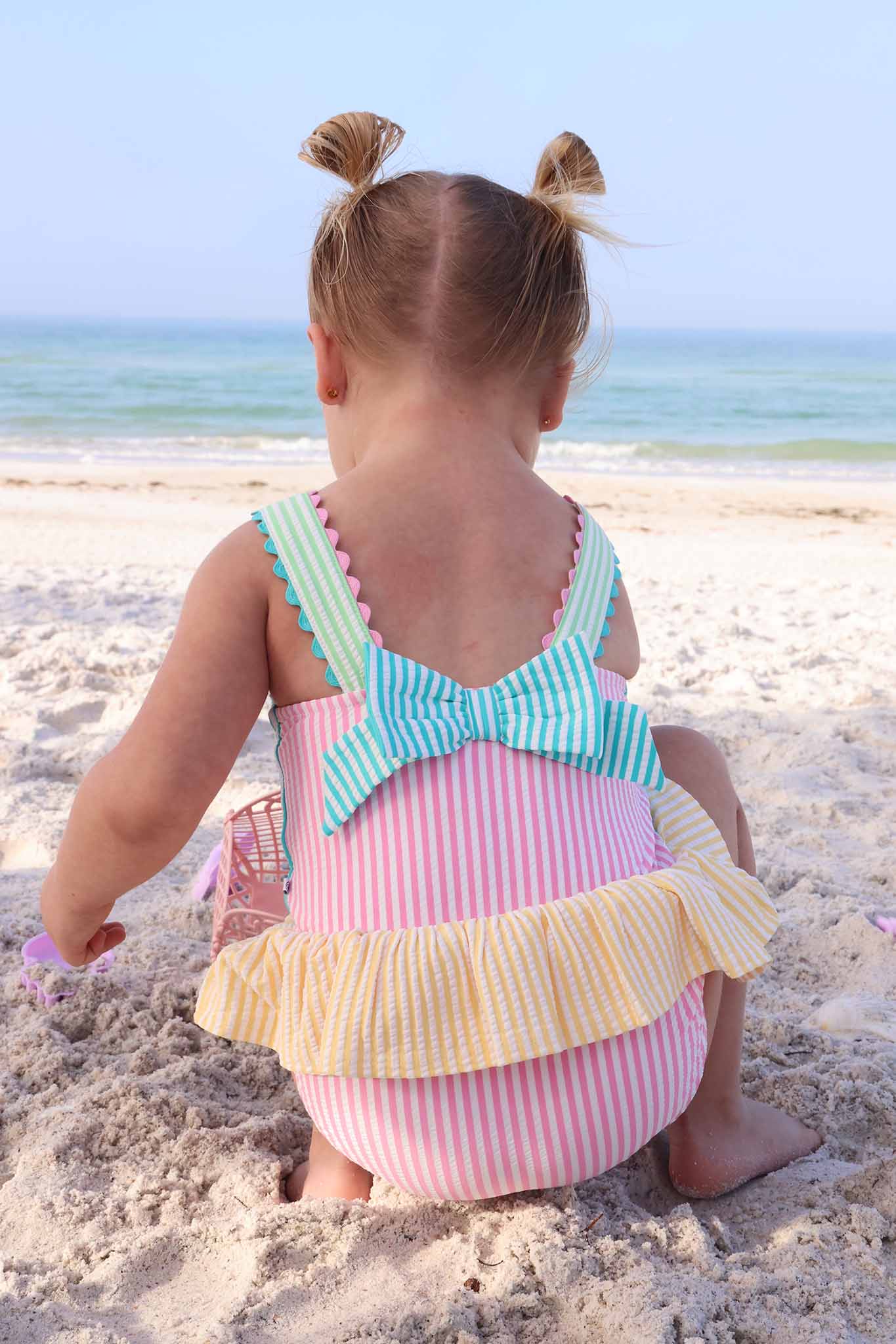 One-Piece Skirt with Bow Back | Multicolor Seersucker - Image 4