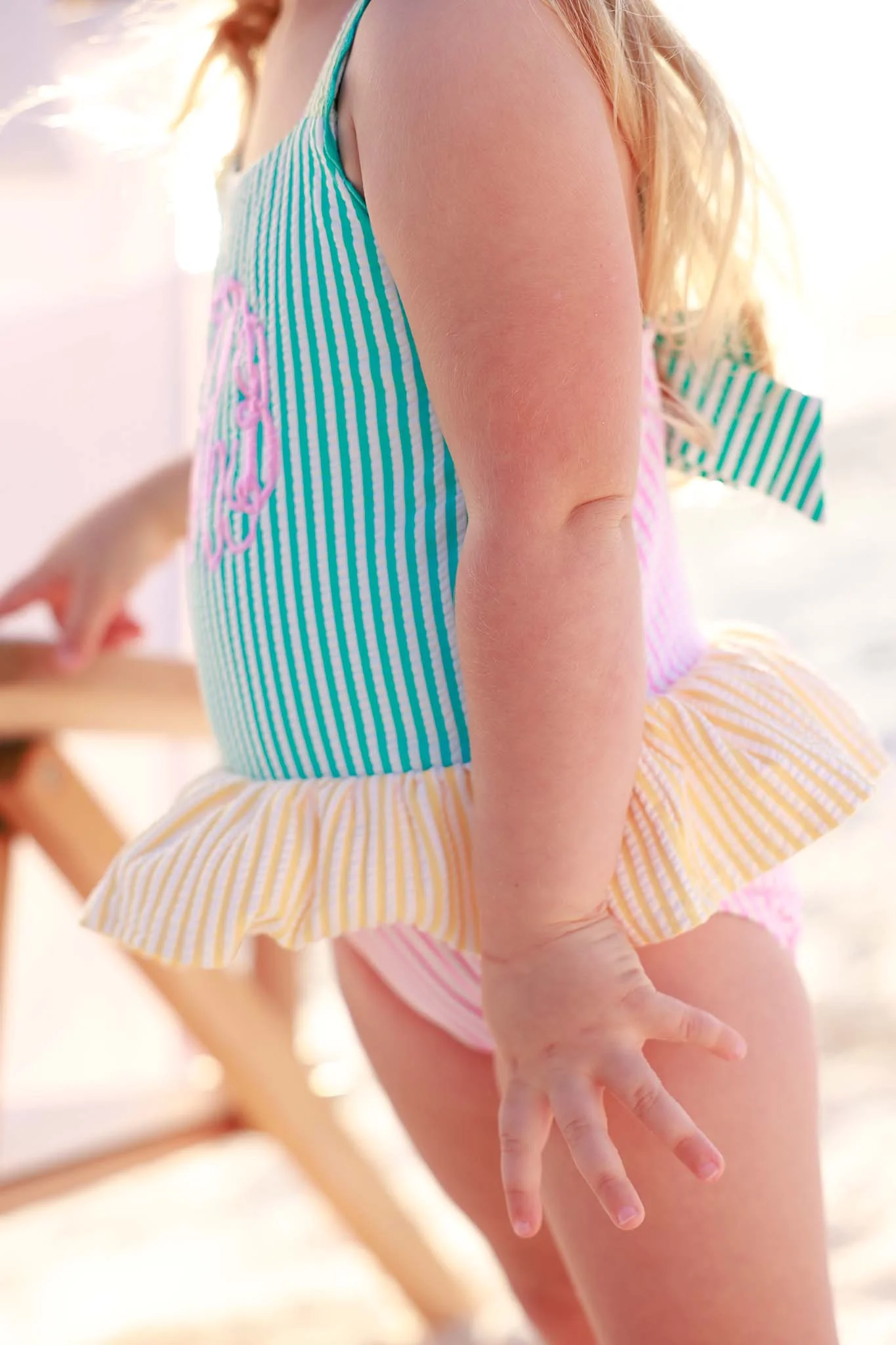 One-Piece Skirt with Bow Back | Multicolor Seersucker - Image 6