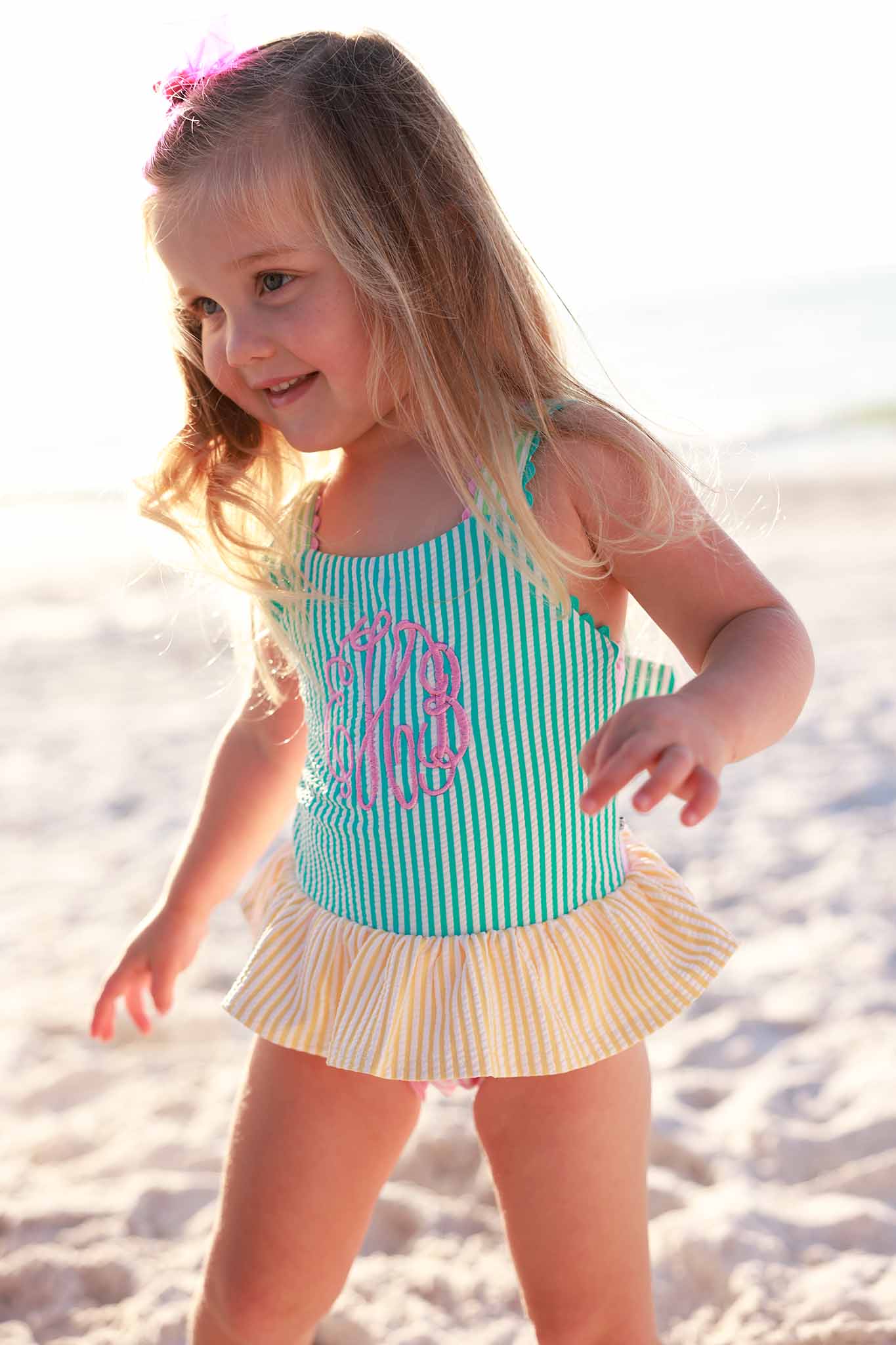 One-Piece Skirt with Bow Back | Multicolor Seersucker - Image 8