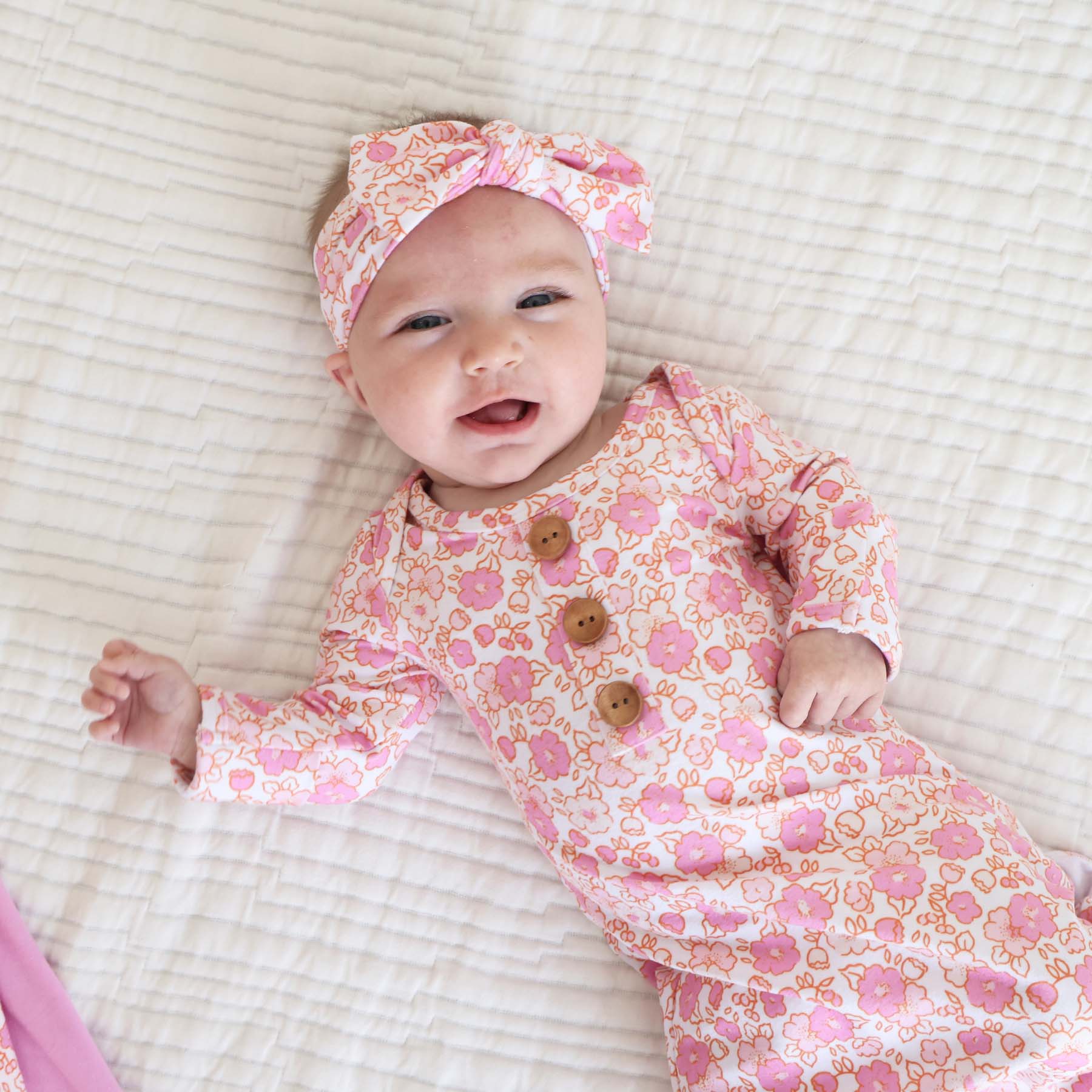 Palmer's Pink Floral Newborn Baby Knot Gown & Hat Set - Image 4