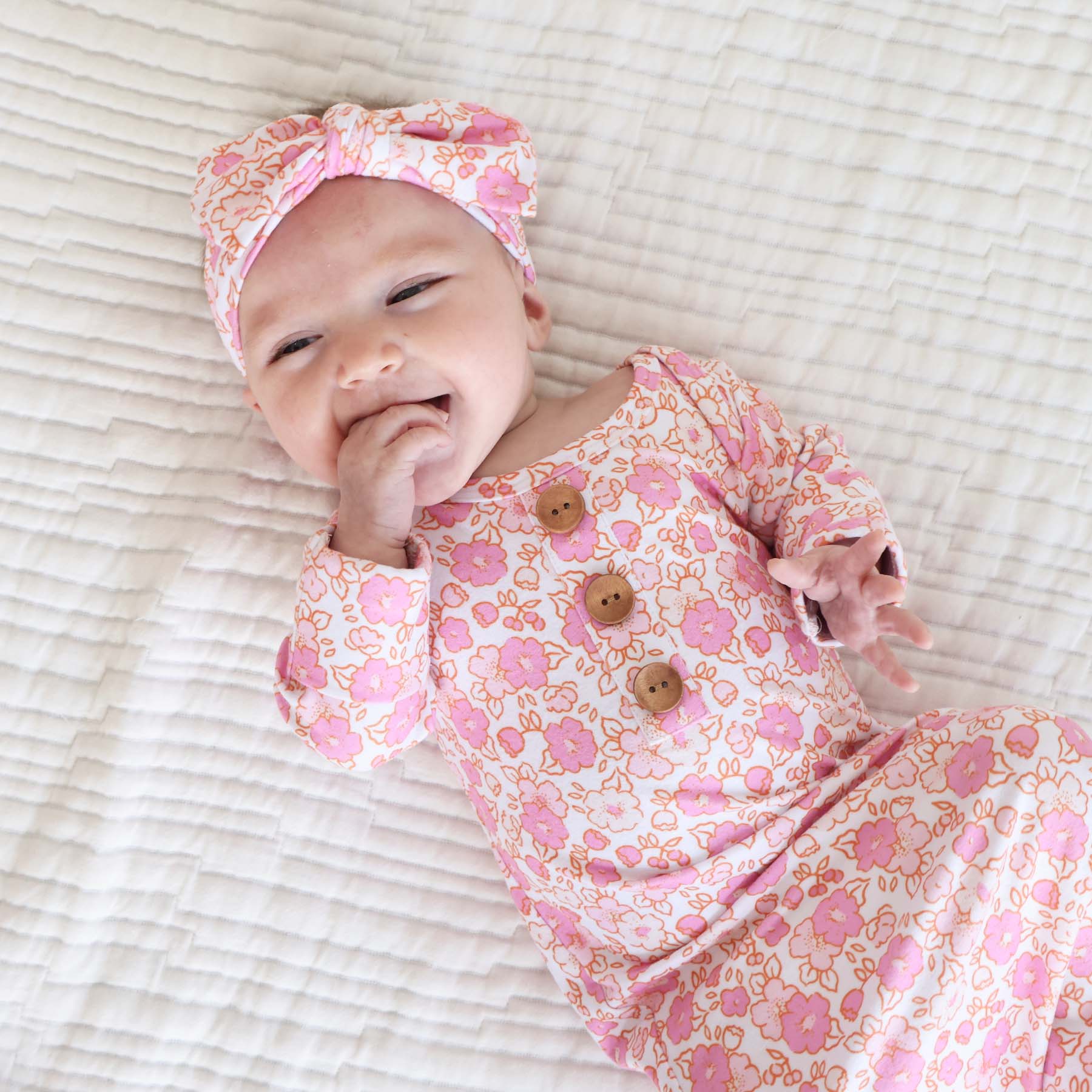 Palmer's Pink Floral Newborn Baby Knot Gown & Hat Set - Image 5