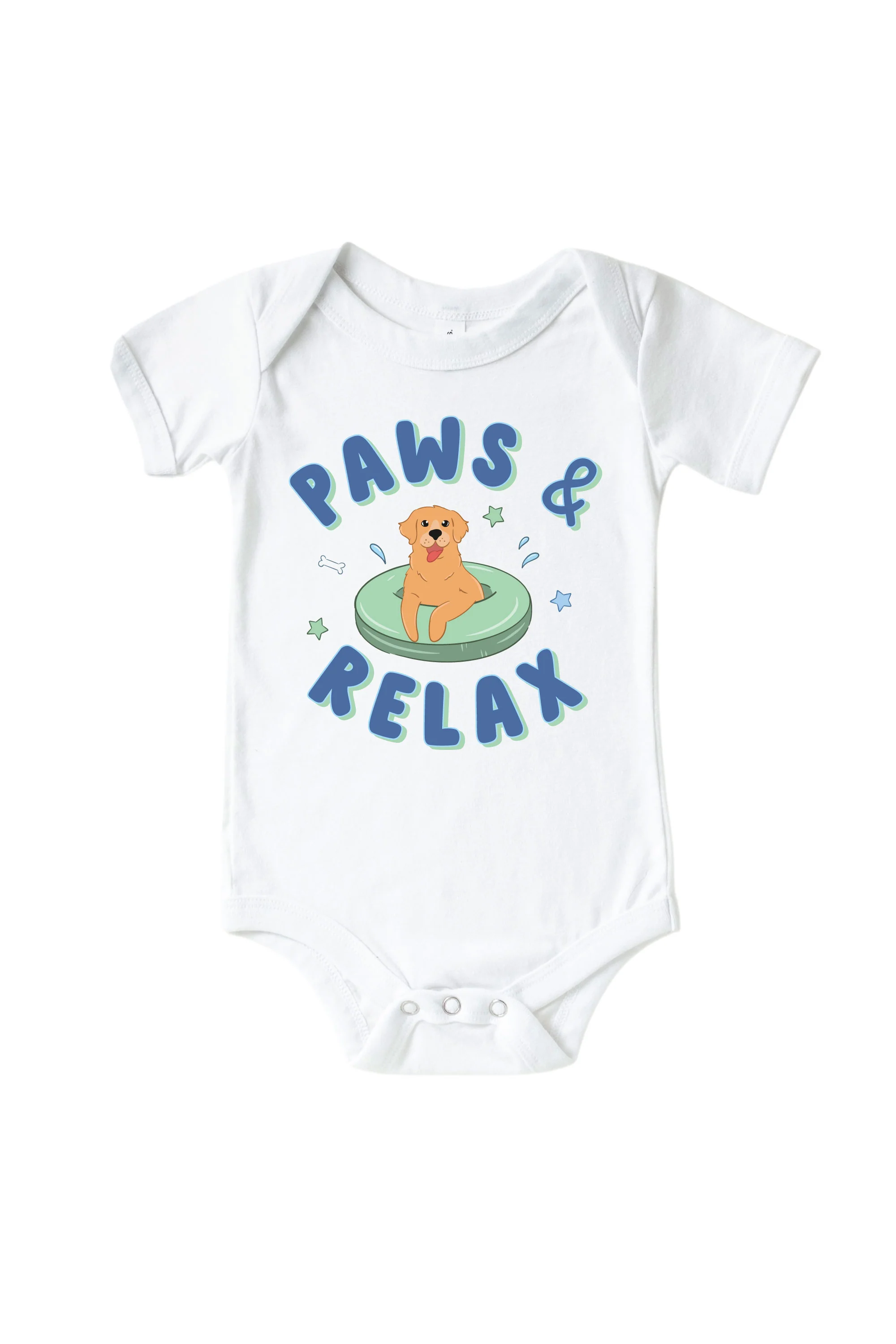 Paws & Relax Blue Graphic Bodysuit & Kids Tee | White - Image 2