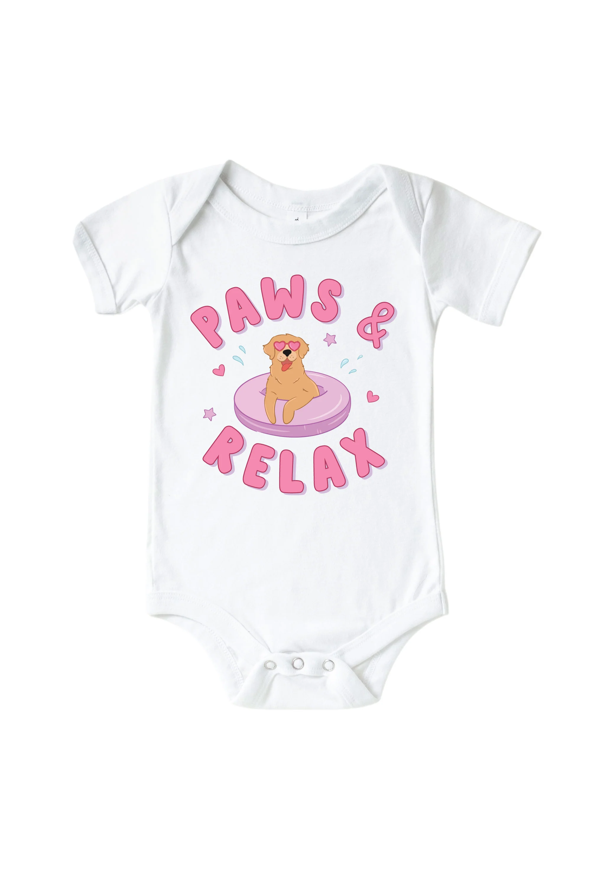 Paws & Relax Pink Graphic Bodysuit & Kids Tee | White - Image 2